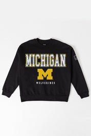 MICHIGAN WOLVERINES LEVEL UP BLACK LABEL PREMIUM FLEECE CREW SWEATSHIRT
