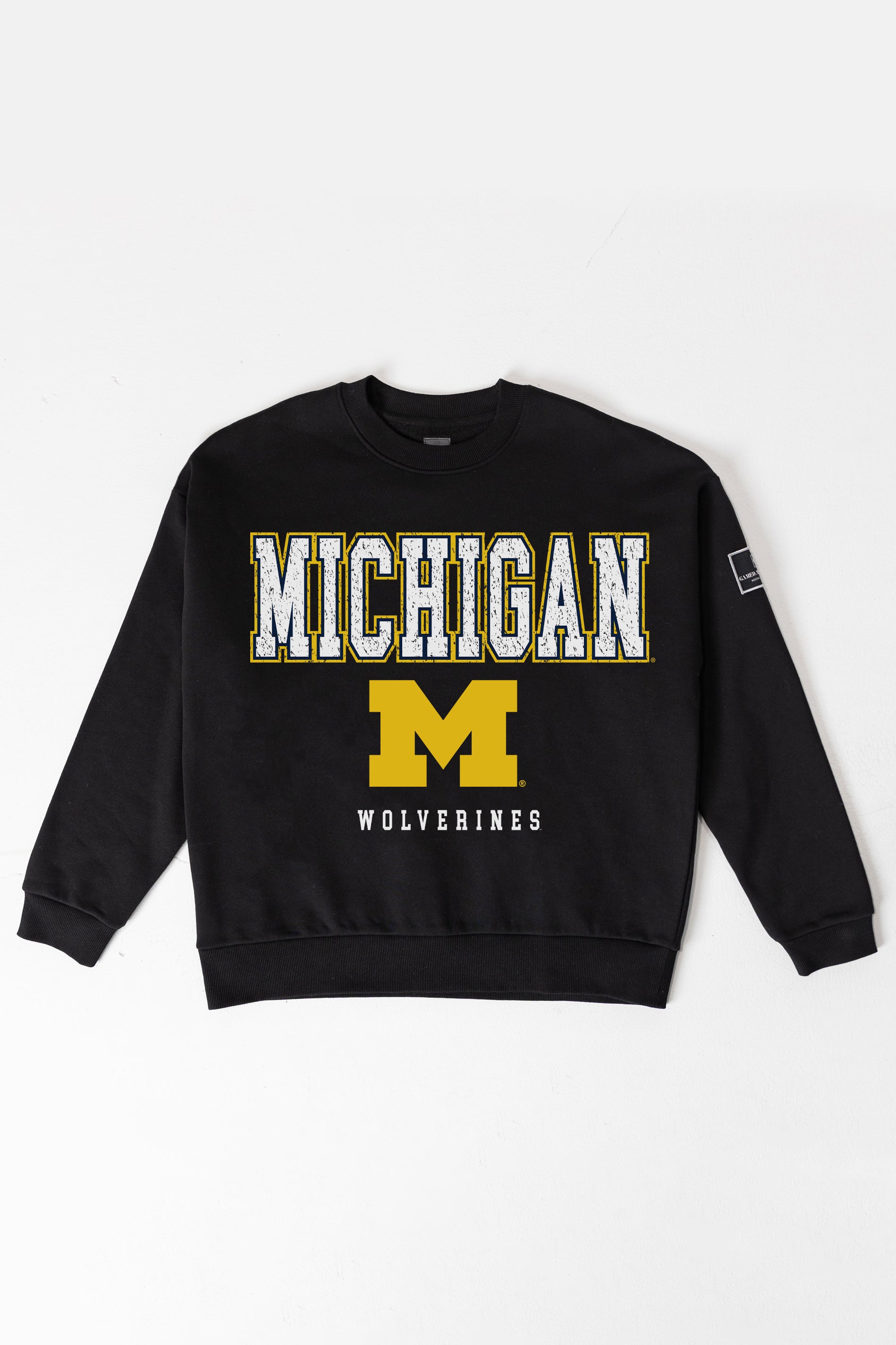 MICHIGAN WOLVERINES LEVEL UP BLACK LABEL PREMIUM FLEECE CREW SWEATSHIRT