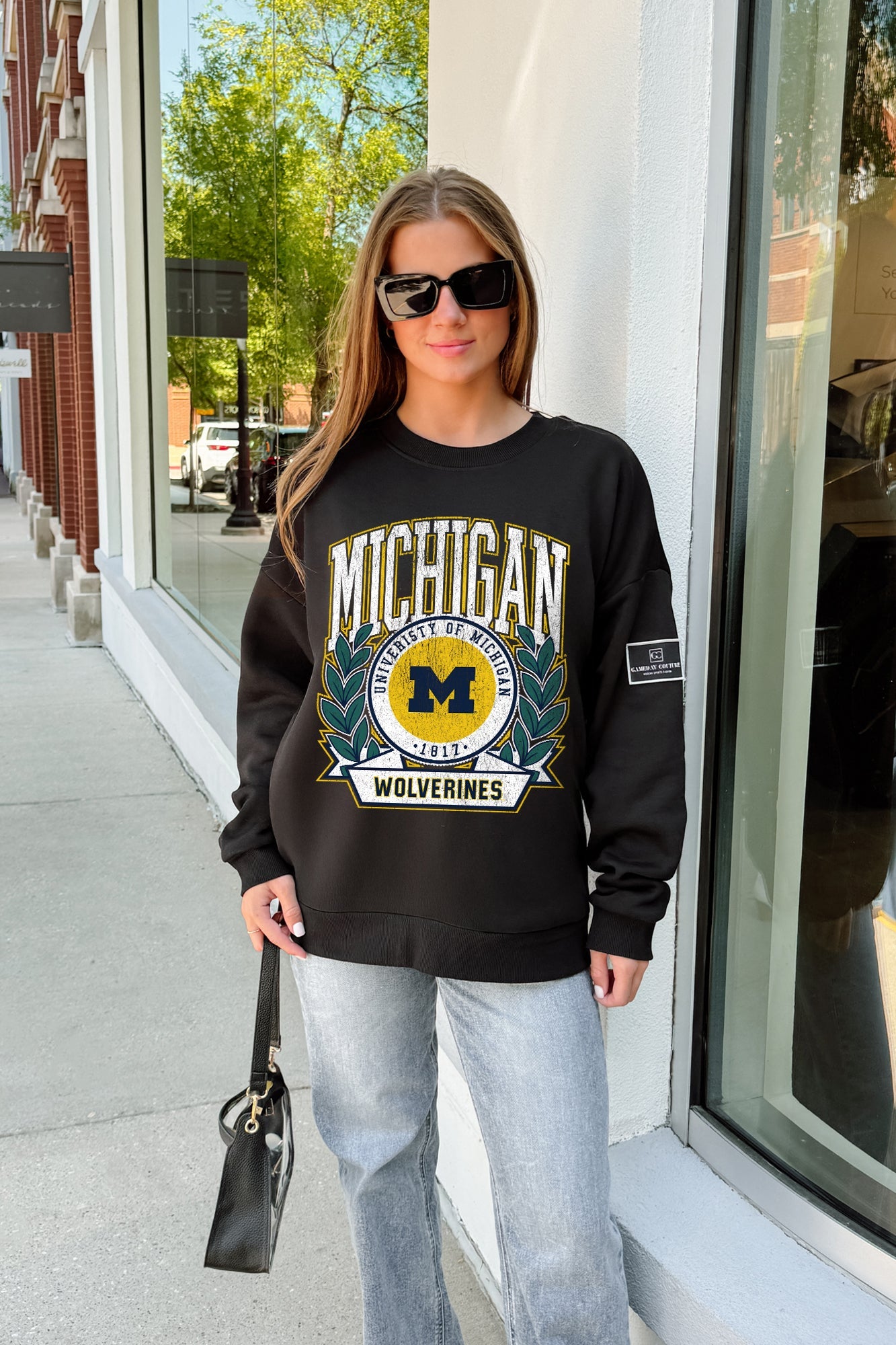 MICHIGAN WOLVERINES VICTORY LANE BLACK LABEL PREMIUM FLEECE CREW SWEATSHIRT