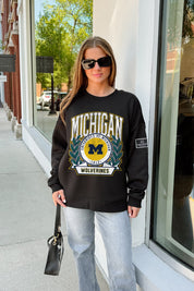 MICHIGAN WOLVERINES VICTORY LANE BLACK LABEL PREMIUM FLEECE CREW SWEATSHIRT