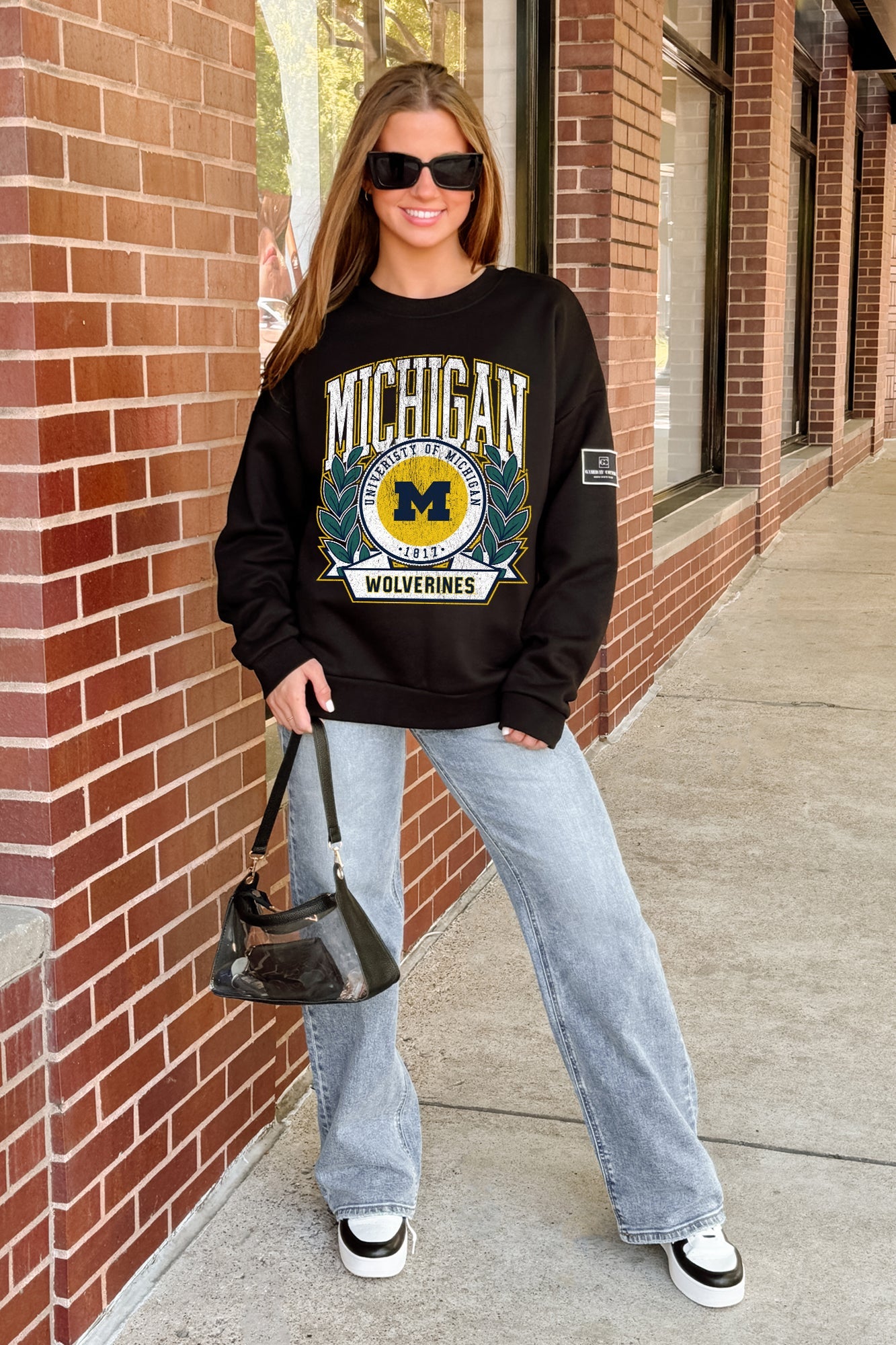 MICHIGAN WOLVERINES VICTORY LANE BLACK LABEL PREMIUM FLEECE CREW SWEATSHIRT