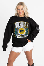 MICHIGAN WOLVERINES VICTORY LANE BLACK LABEL PREMIUM FLEECE CREW SWEATSHIRT