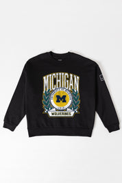 MICHIGAN WOLVERINES VICTORY LANE BLACK LABEL PREMIUM FLEECE CREW SWEATSHIRT
