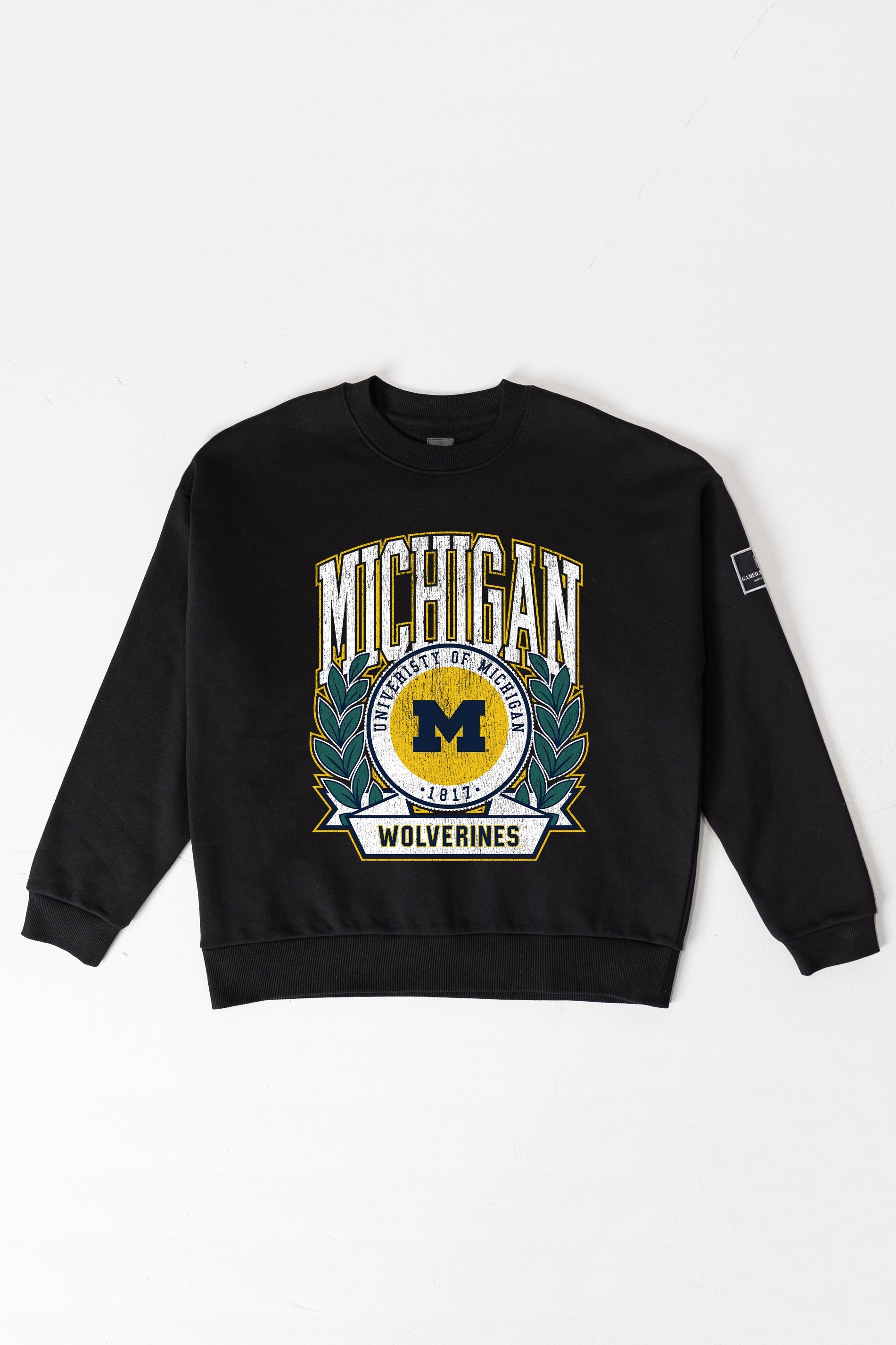 MICHIGAN WOLVERINES VICTORY LANE BLACK LABEL PREMIUM FLEECE CREW SWEATSHIRT