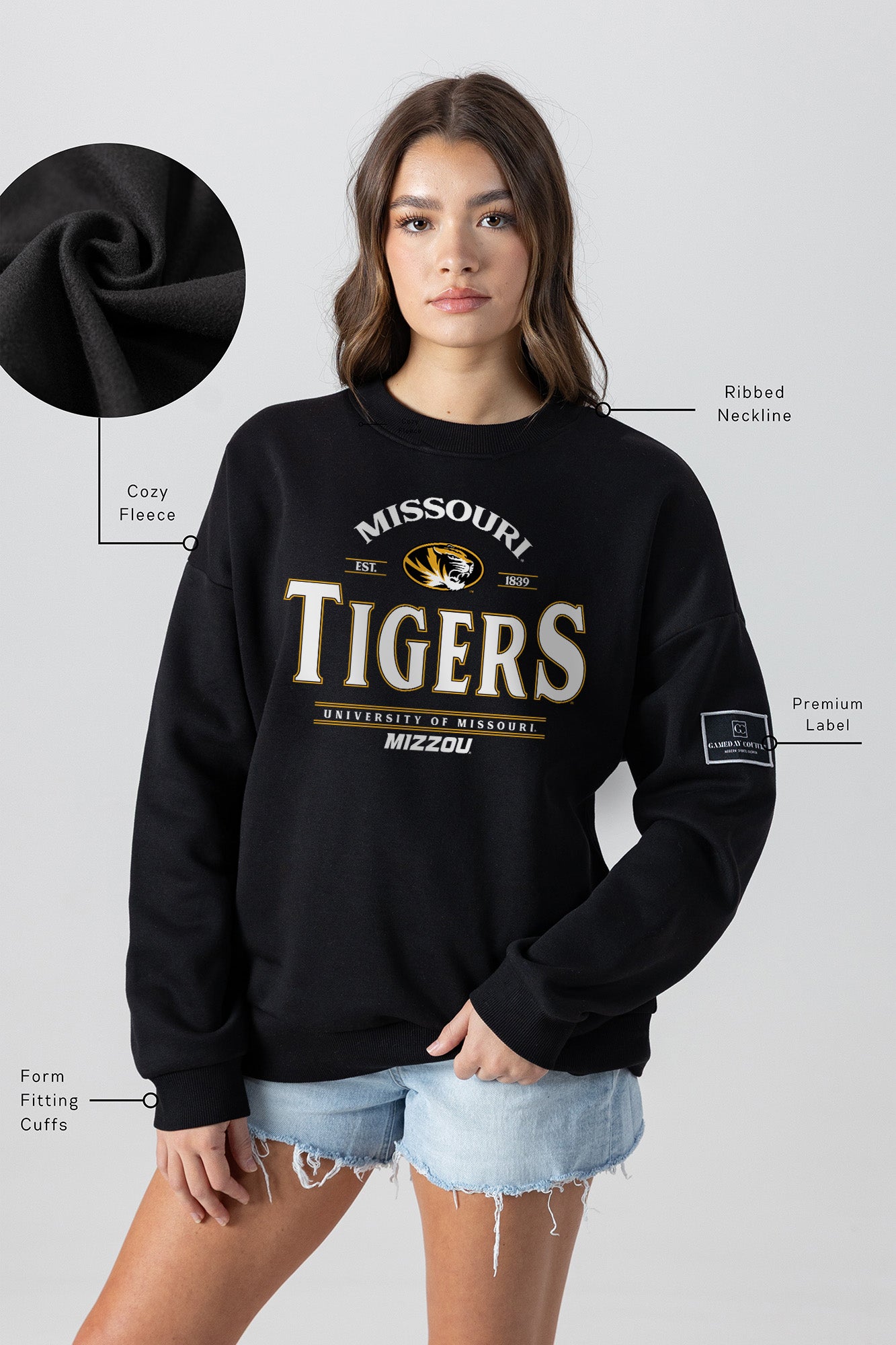 MISSOURI TIGERS Players Only Fleece Drop-Shoulder Crew
