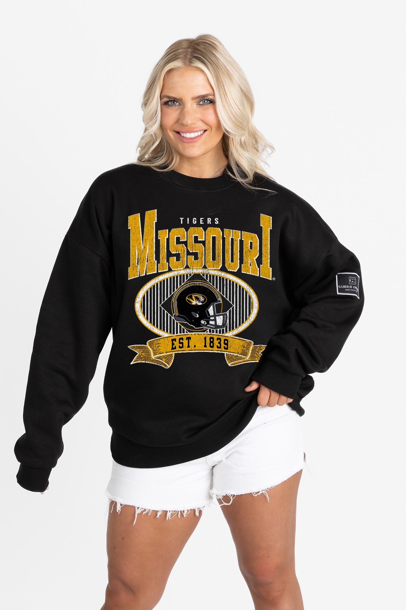 MISSOURI TIGERS BOLD CHEERS BLACK LABEL PREMIUM FLEECE CREW SWEATSHIRT