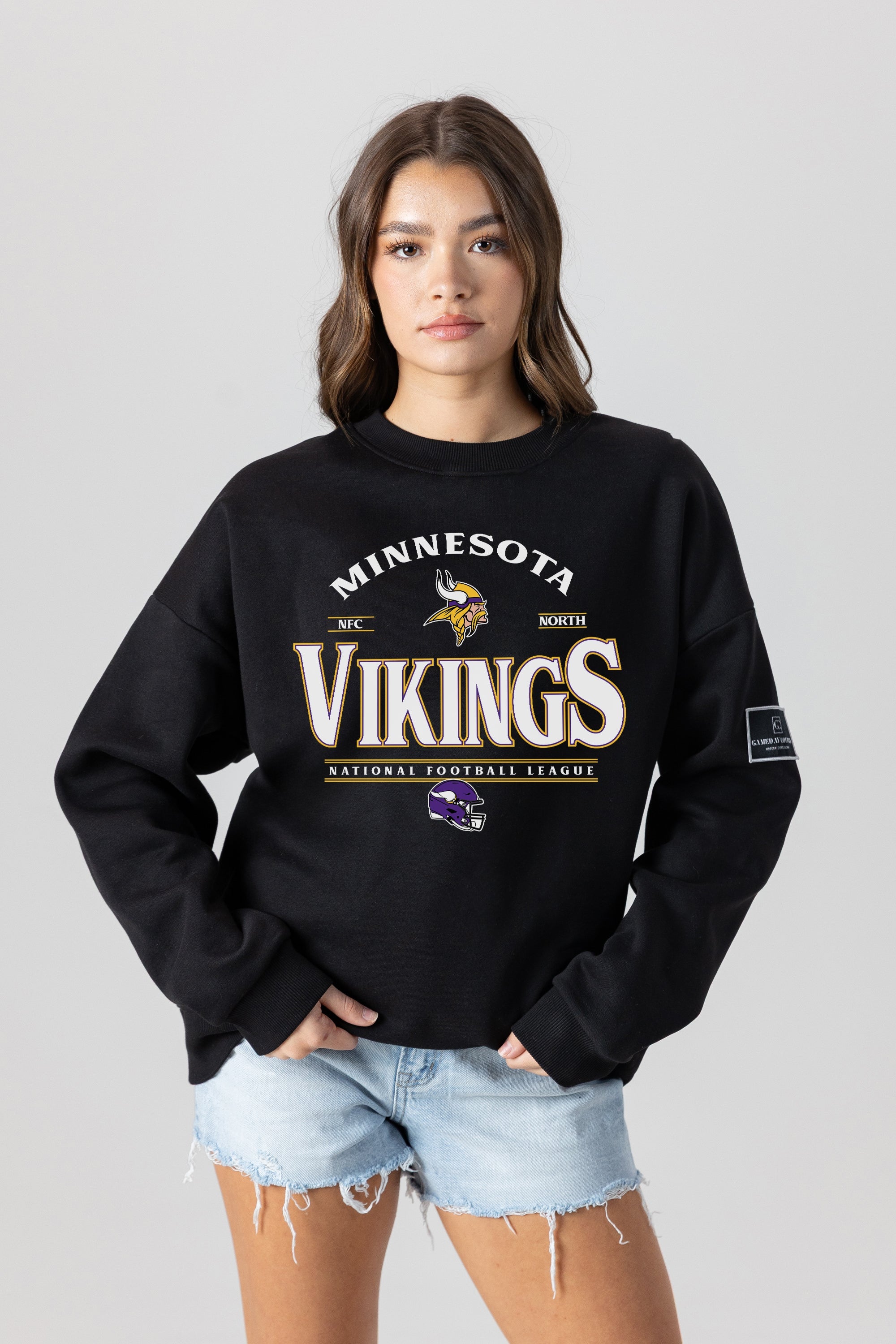 MINNESOTA VIKINGS PLAYERS ONLY BLACK LABEL PREMIUM FLEECE DROP SHOULDER CREWNECK
