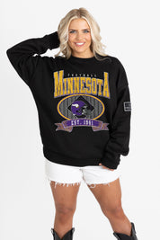 MINNESOTA VIKINGS BOLD CHEERS BLACK LABEL PREMIUM FLEECE CREW SWEATSHIRT