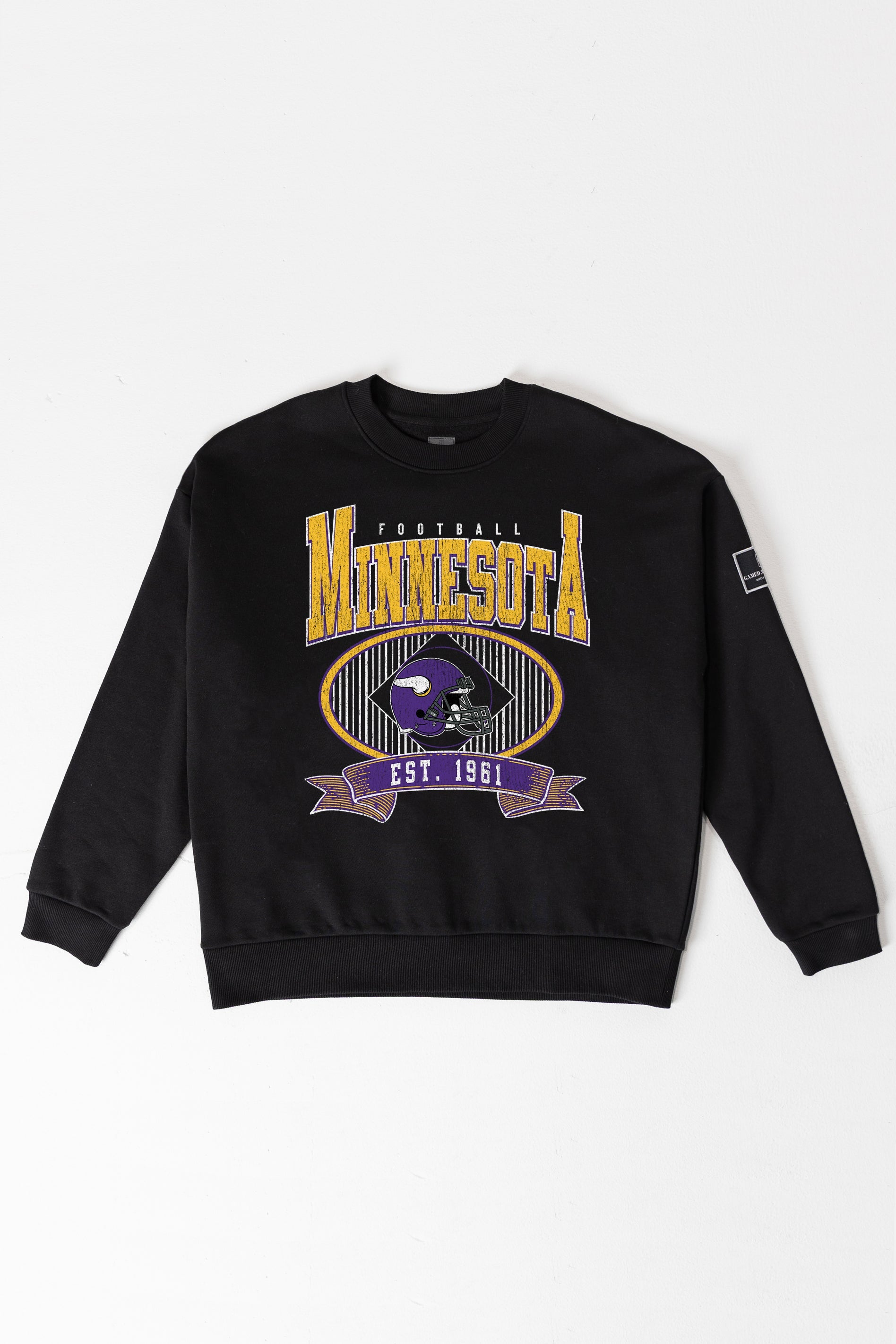 MINNESOTA VIKINGS BOLD CHEERS BLACK LABEL PREMIUM FLEECE CREW SWEATSHIRT
