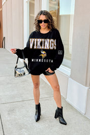 MINNESOTA VIKINGS LEVEL UP BLACK LABEL PREMIUM FLEECE CREW SWEATSHIRT