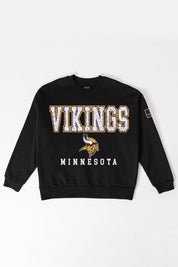 MINNESOTA VIKINGS LEVEL UP BLACK LABEL PREMIUM FLEECE CREW SWEATSHIRT