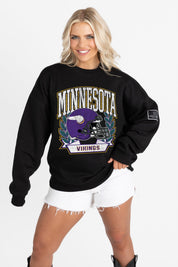 MINNESOTA VIKINGS VICTORY LANE BLACK LABEL PREMIUM FLEECE CREW SWEATSHIRT