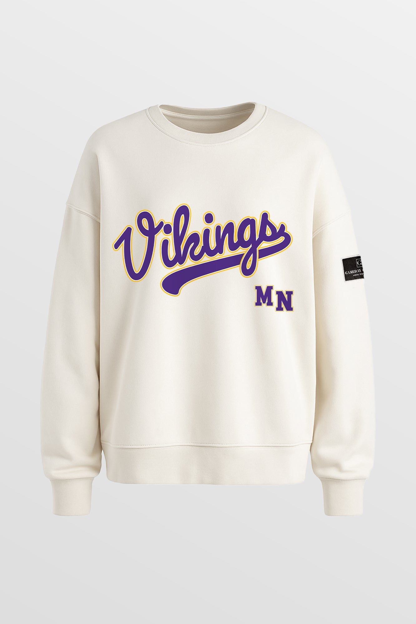 MINNESOTA VIKINGS CLUTCH MOVE BLACK LABEL PREMIUM FLEECE CREW SWEATSHIRT BY RANDI MAHOMES