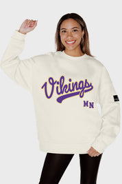 MINNESOTA VIKINGS CLUTCH MOVE BLACK LABEL PREMIUM FLEECE CREW SWEATSHIRT BY RANDI MAHOMES