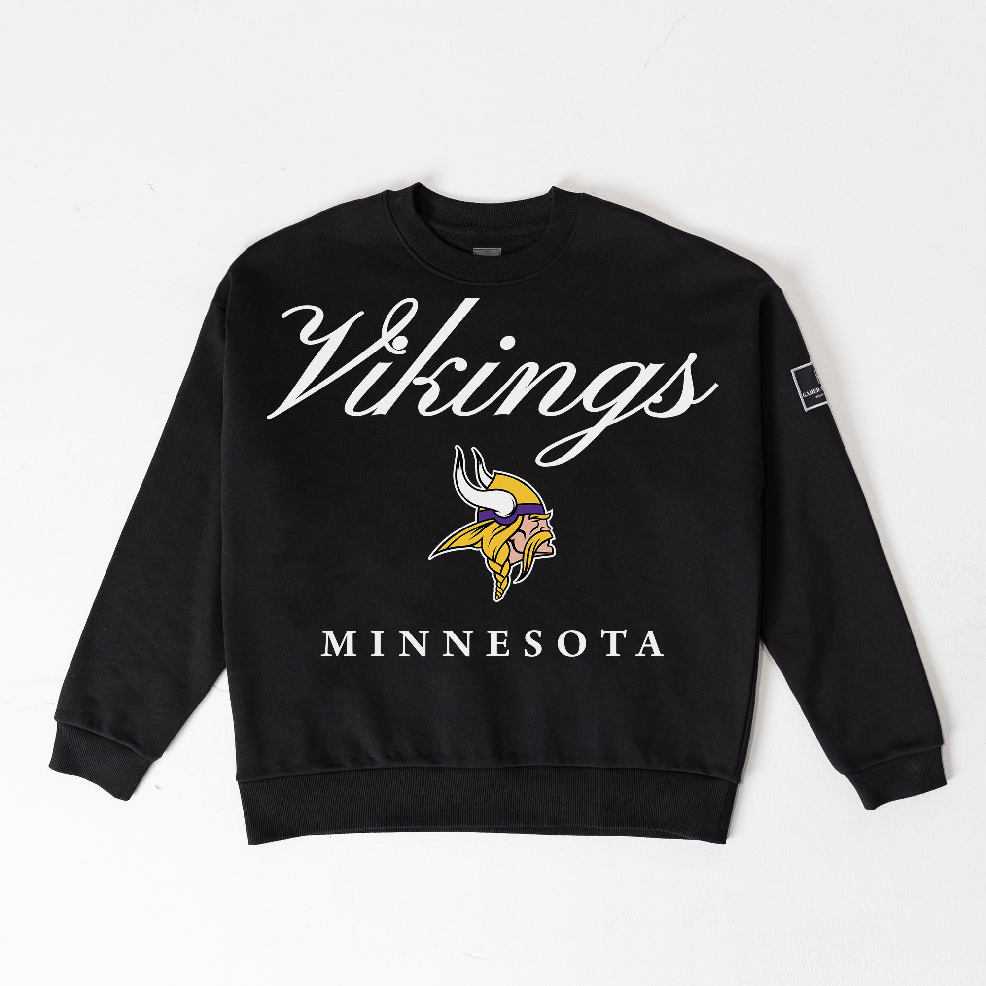 MINNESOTA VIKINGS LEGACY CLUB BLACK LABEL PREMIUM FLEECE DROP SHOULDER CREWNECK