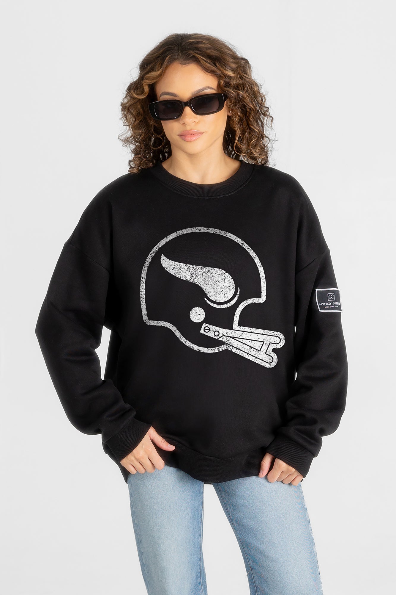 MINNESOTA VIKINGS BOLD MOVE BLACK LABEL PREMIUM FLEECE DROP SHOULDER CREWNECK