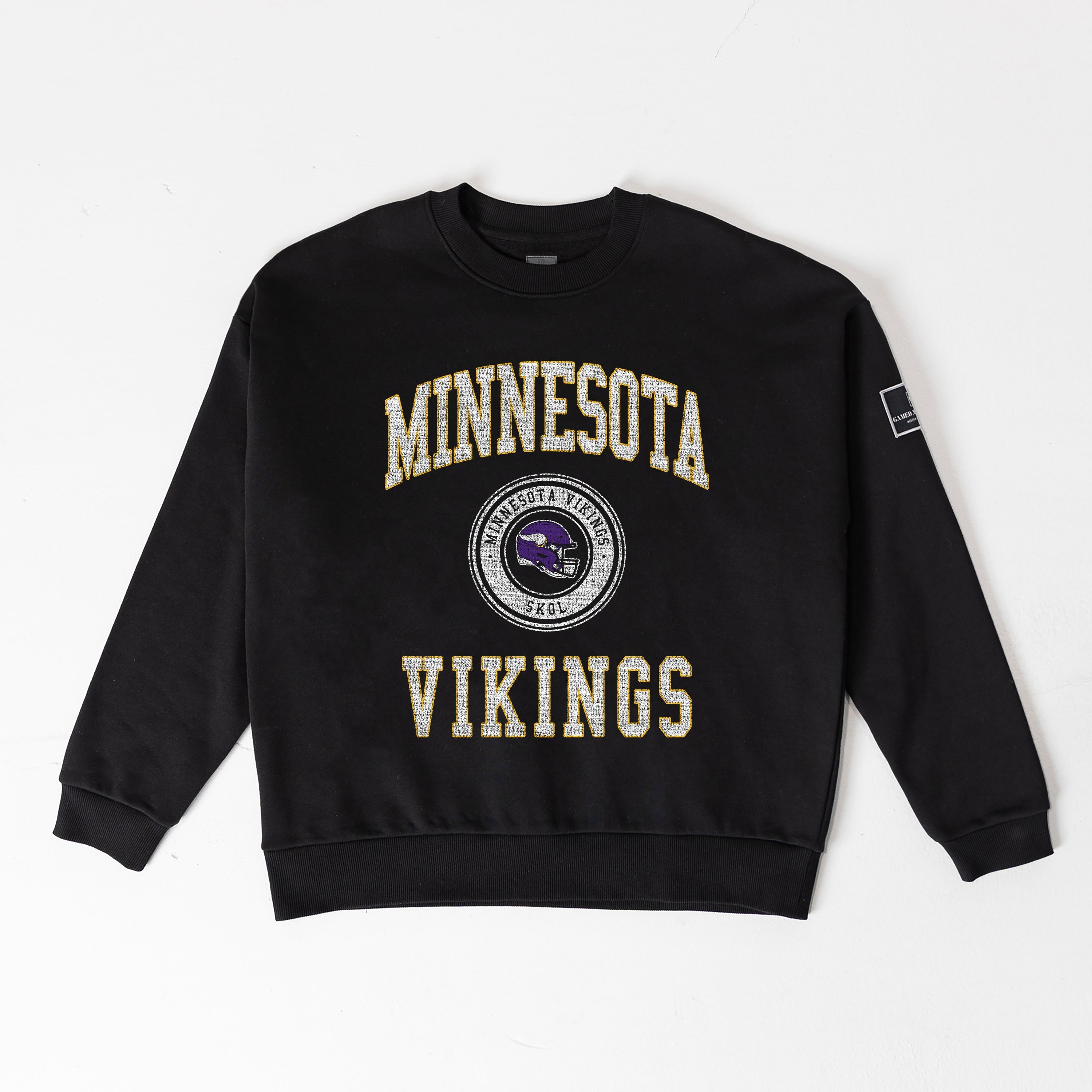 MINNESOTA VIKINGS FIERCE FLOW BLACK LABEL PREMIUM FLEECE DROP SHOULDER CREWNECK