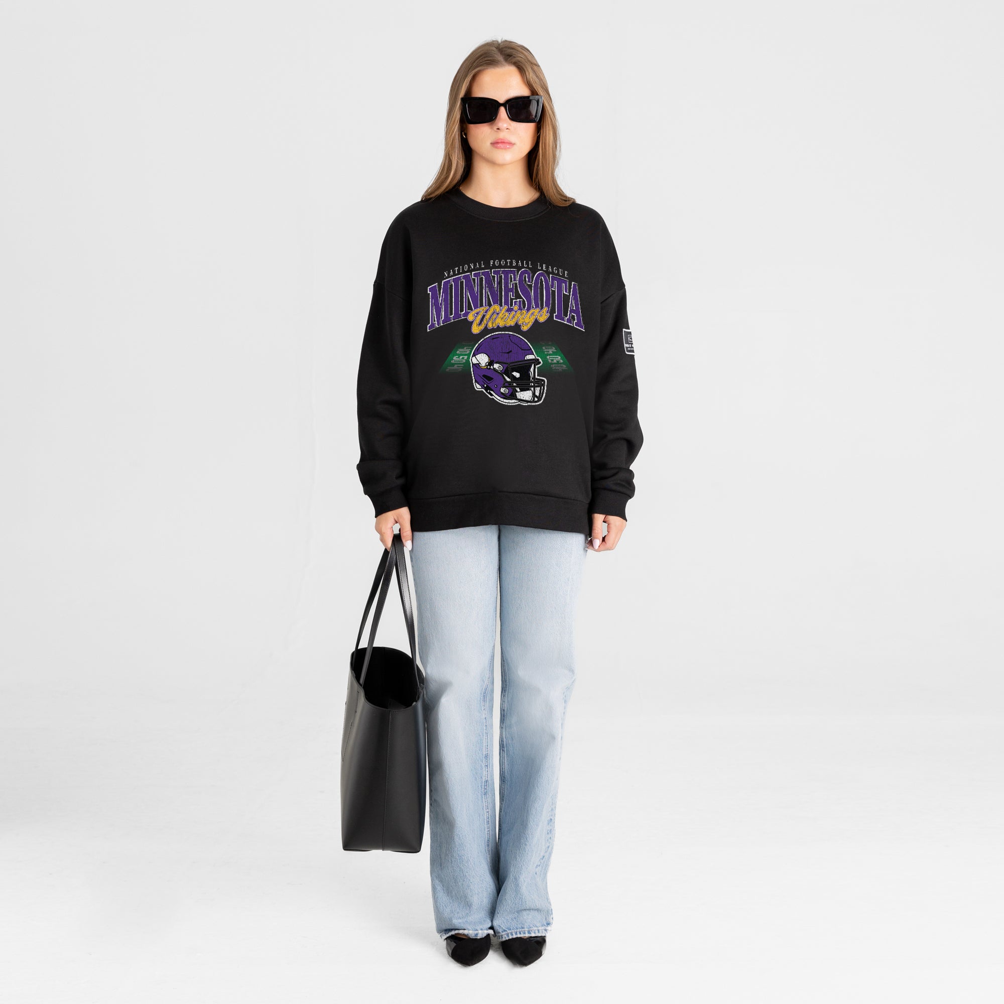MINNESOTA VIKINGS FIELD FOCUS BLACK LABEL PREMIUM FLEECE DROP SHOULDER CREWNECK