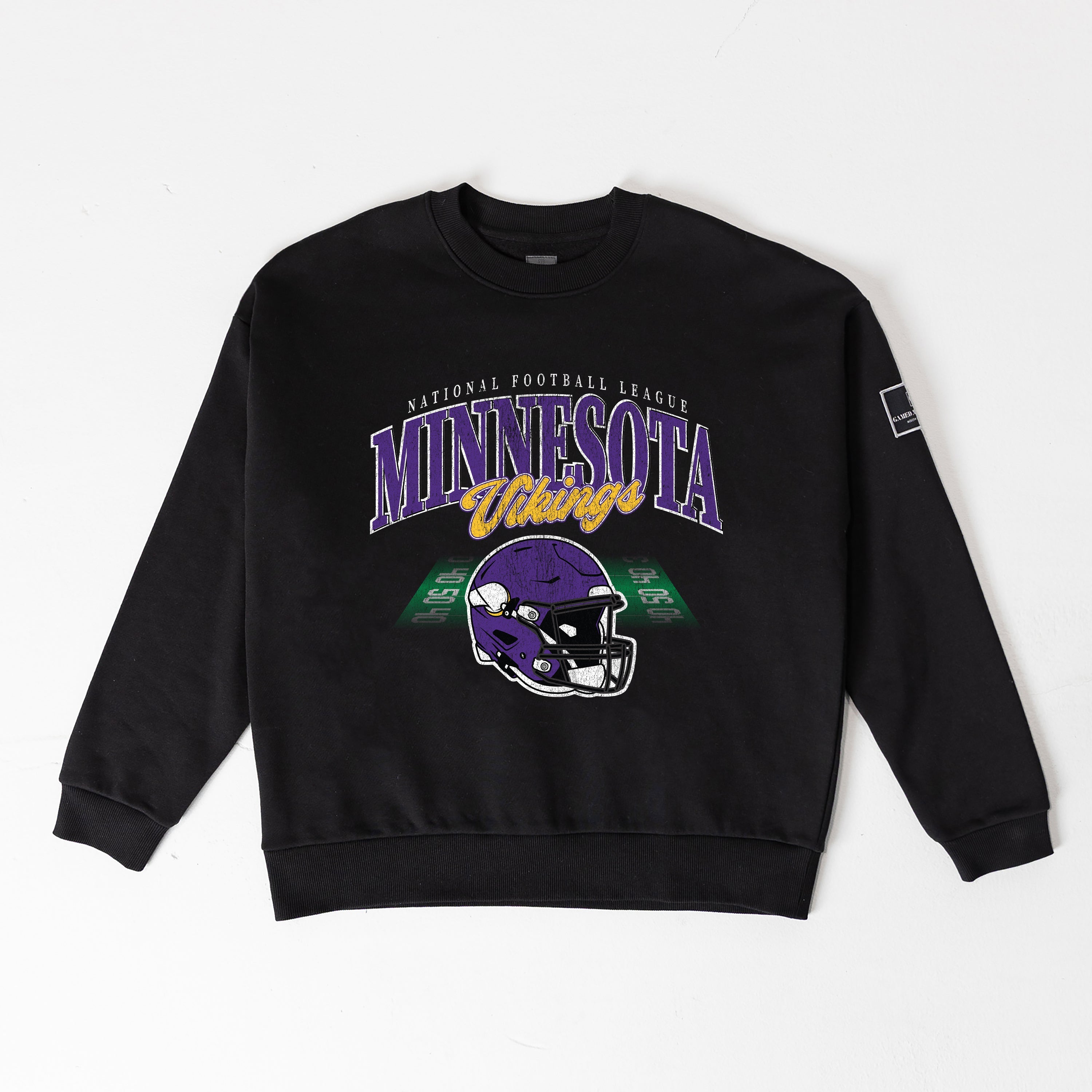 MINNESOTA VIKINGS FIELD FOCUS BLACK LABEL PREMIUM FLEECE DROP SHOULDER CREWNECK