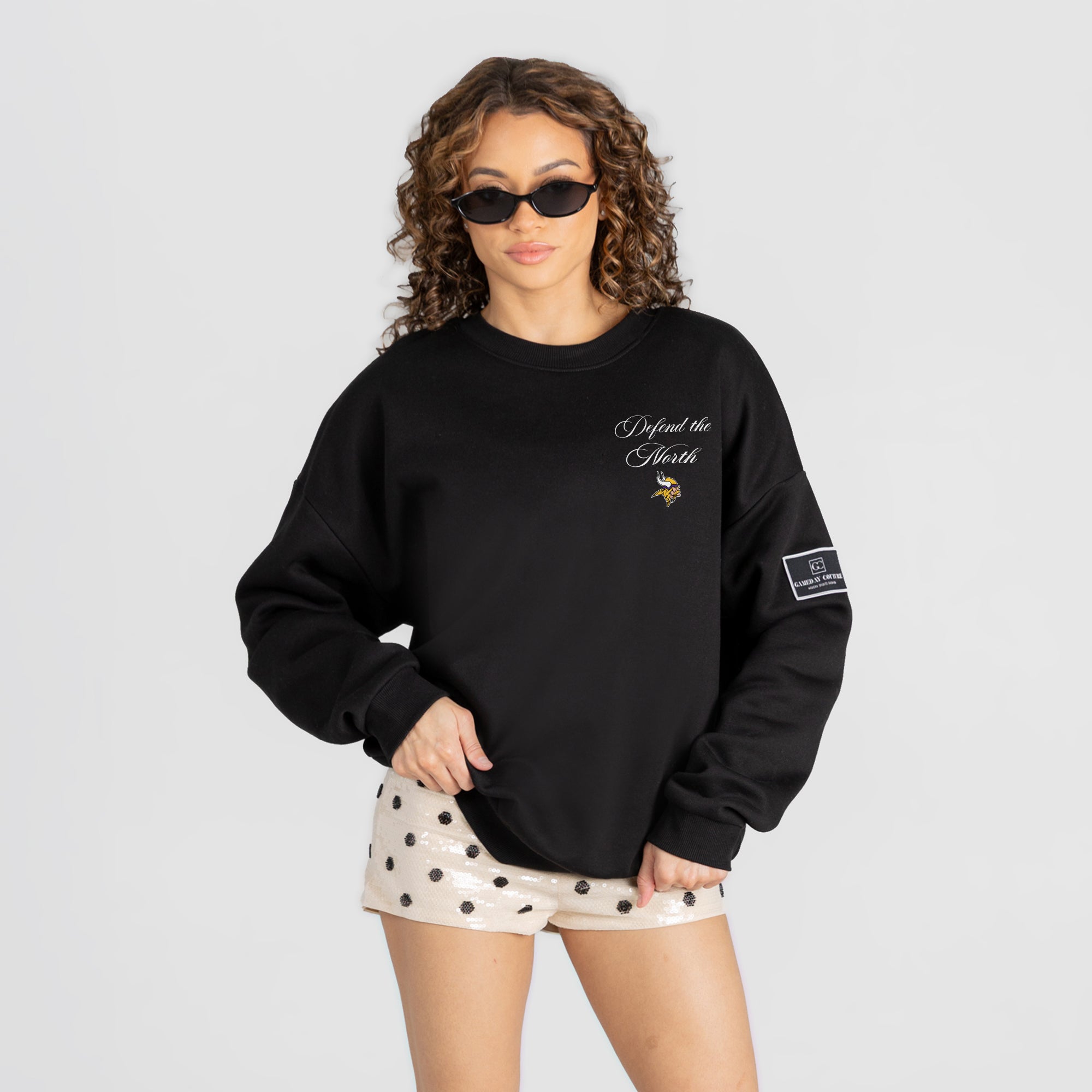 MINNESOTA VIKINGS CLASSIC CHARM BLACK LABEL PREMIUM FLEECE DROP SHOULDER CREWNECK
