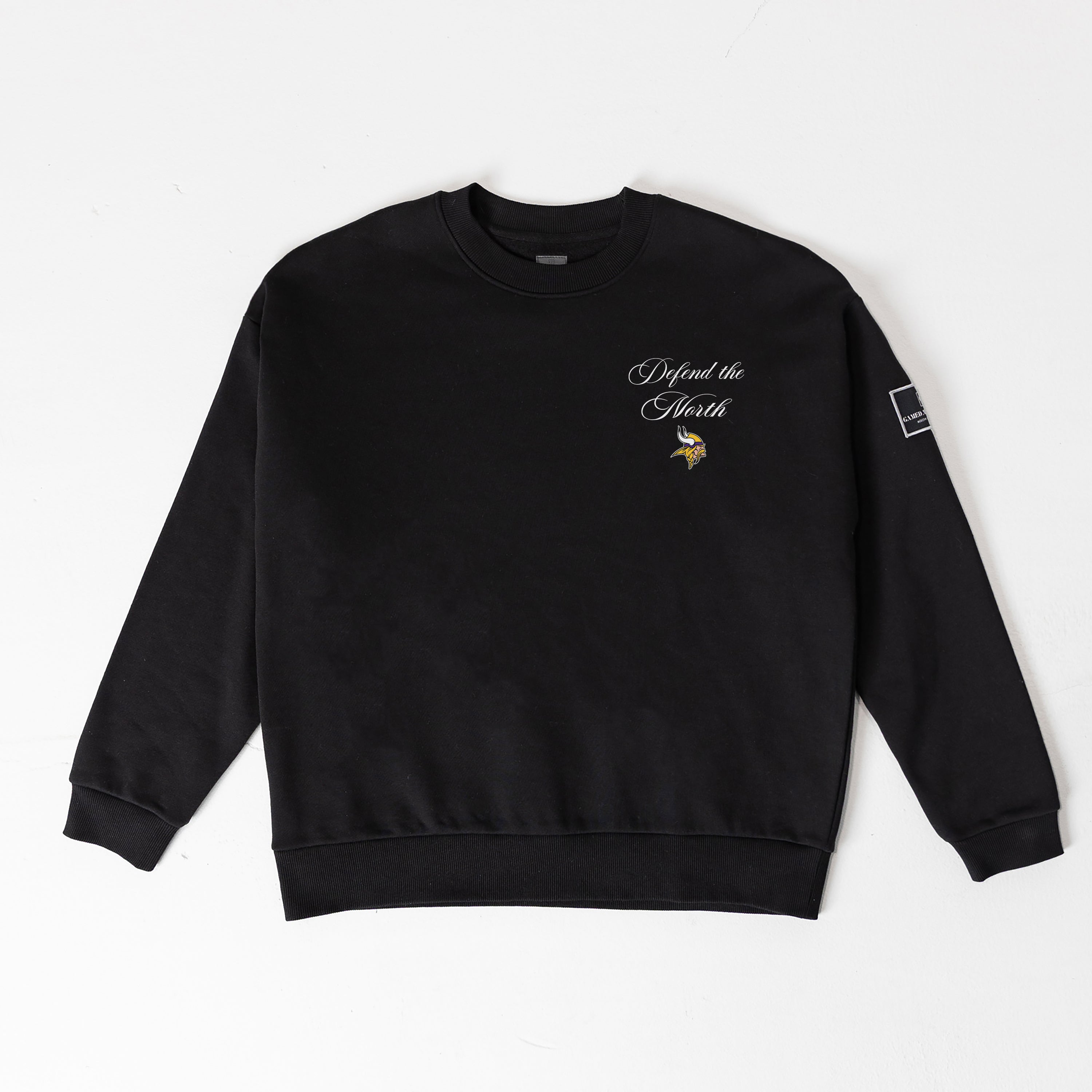 MINNESOTA VIKINGS CLASSIC CHARM BLACK LABEL PREMIUM FLEECE DROP SHOULDER CREWNECK