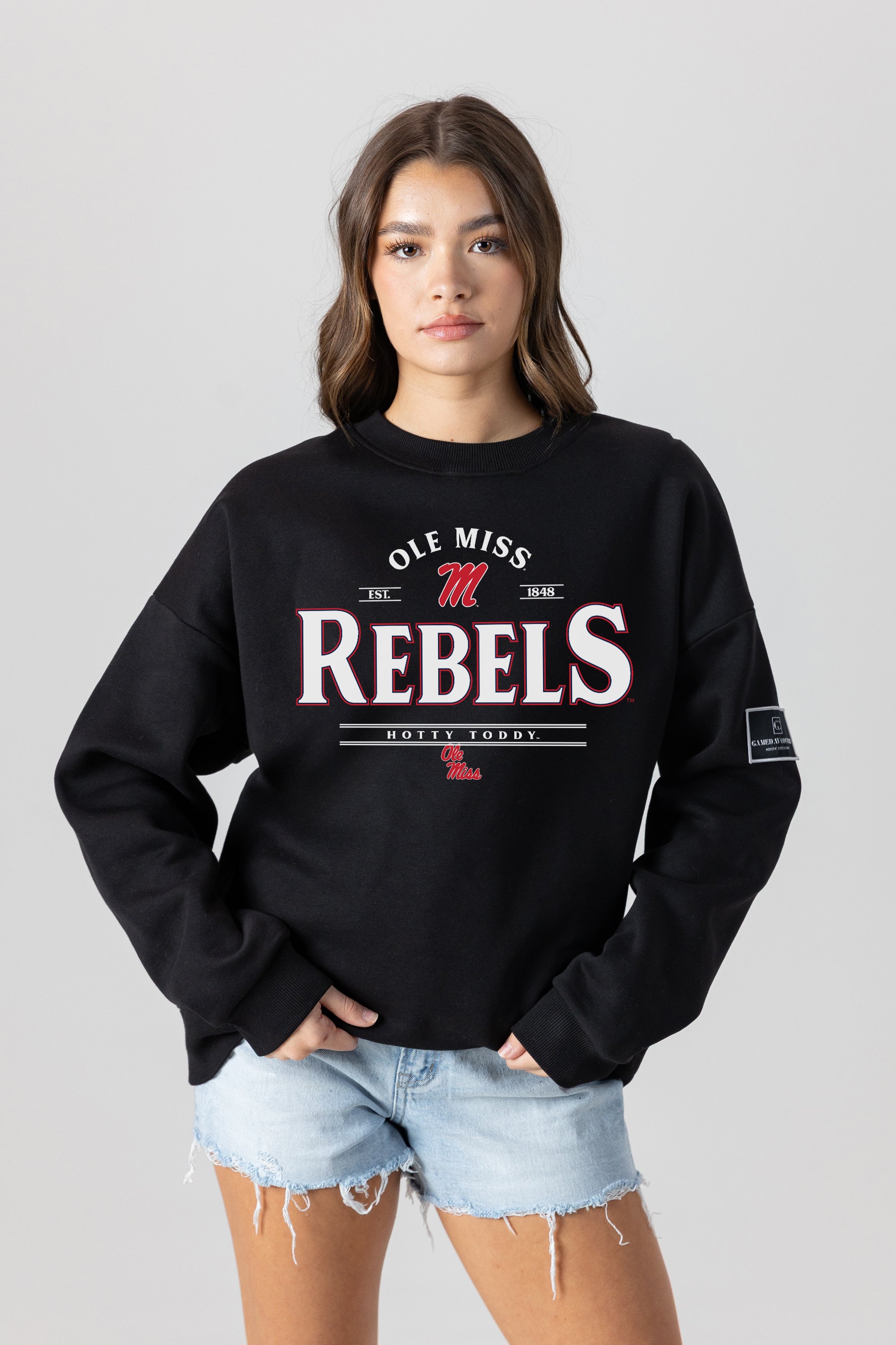 OLE MISS REBELS PLAYERS ONLY BLACK LABEL PREMIUM FLEECE DROP SHOULDER CREWNECK