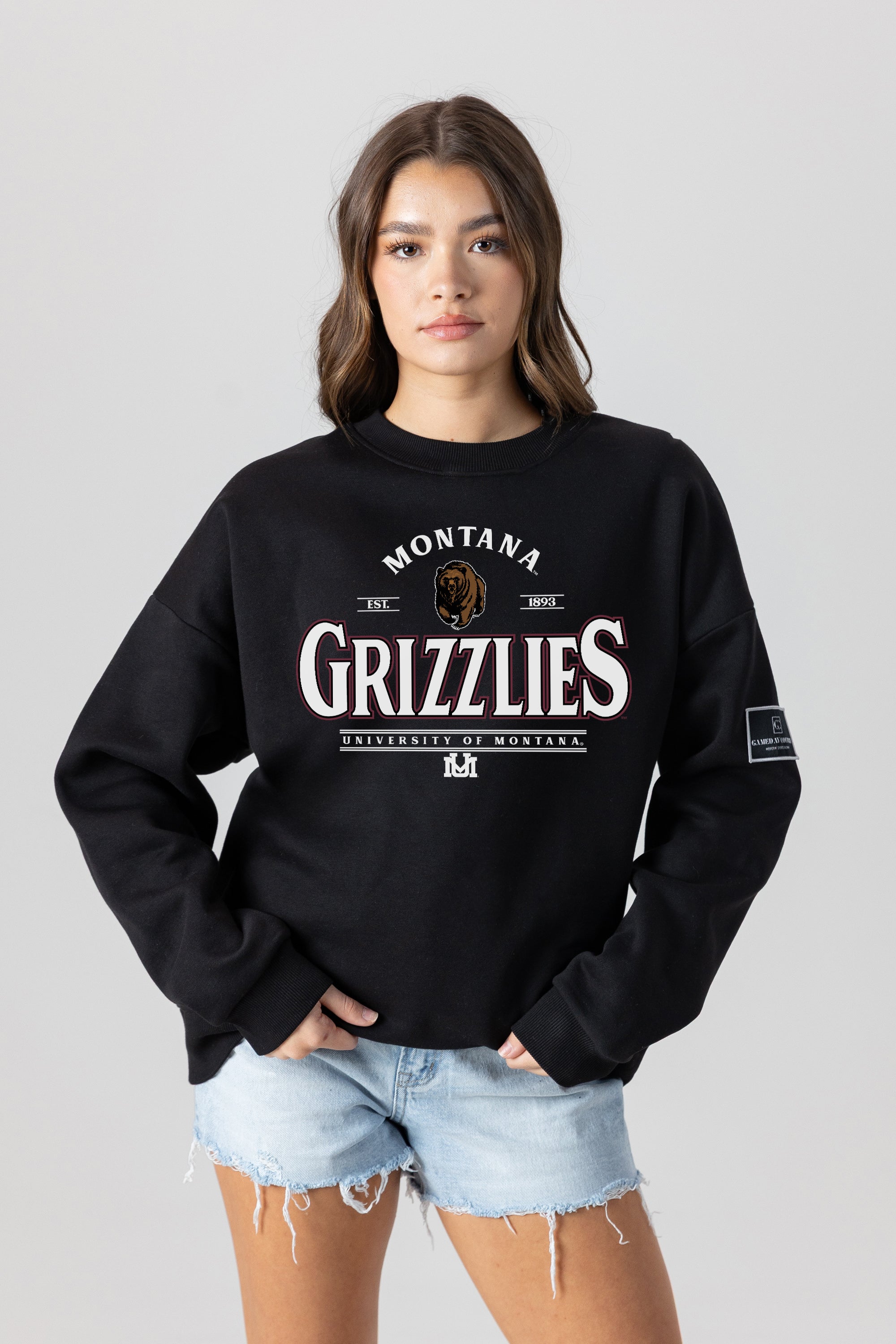 MONTANA GRIZZLIES PLAYERS ONLY BLACK LABEL PREMIUM FLEECE DROP SHOULDER CREWNECK