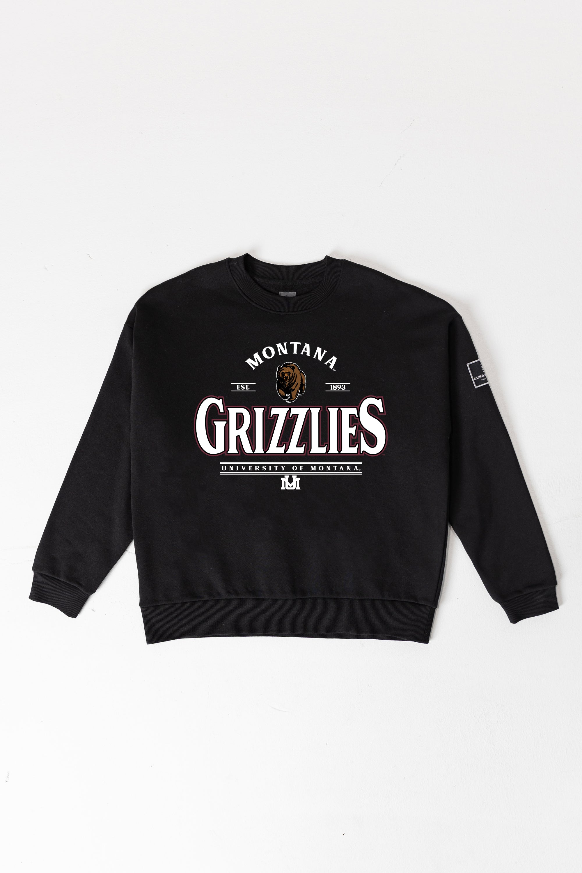 MONTANA GRIZZLIES PLAYERS ONLY BLACK LABEL PREMIUM FLEECE DROP SHOULDER CREWNECK