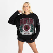MONTANA GRIZZLIES VICTORY LANE BLACK LABEL PREMIUM FLEECE DROP SHOULDER CREWNECK