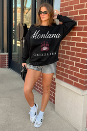 MONTANA GRIZZLIES LEGACY CLUB BLACK LABEL PREMIUM FLEECE DROP SHOULDER CREWNECK