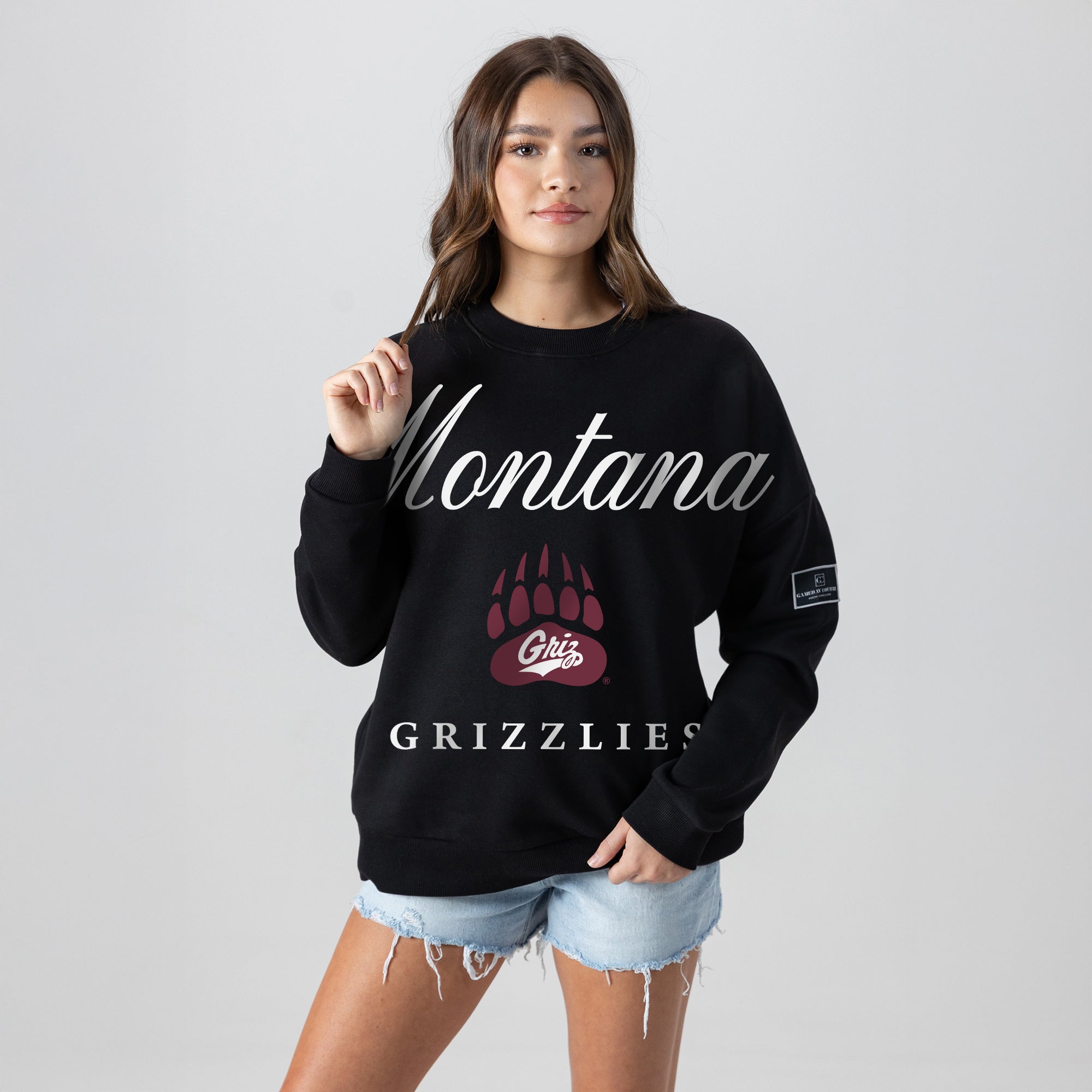 MONTANA GRIZZLIES LEGACY CLUB BLACK LABEL PREMIUM FLEECE DROP SHOULDER CREWNECK