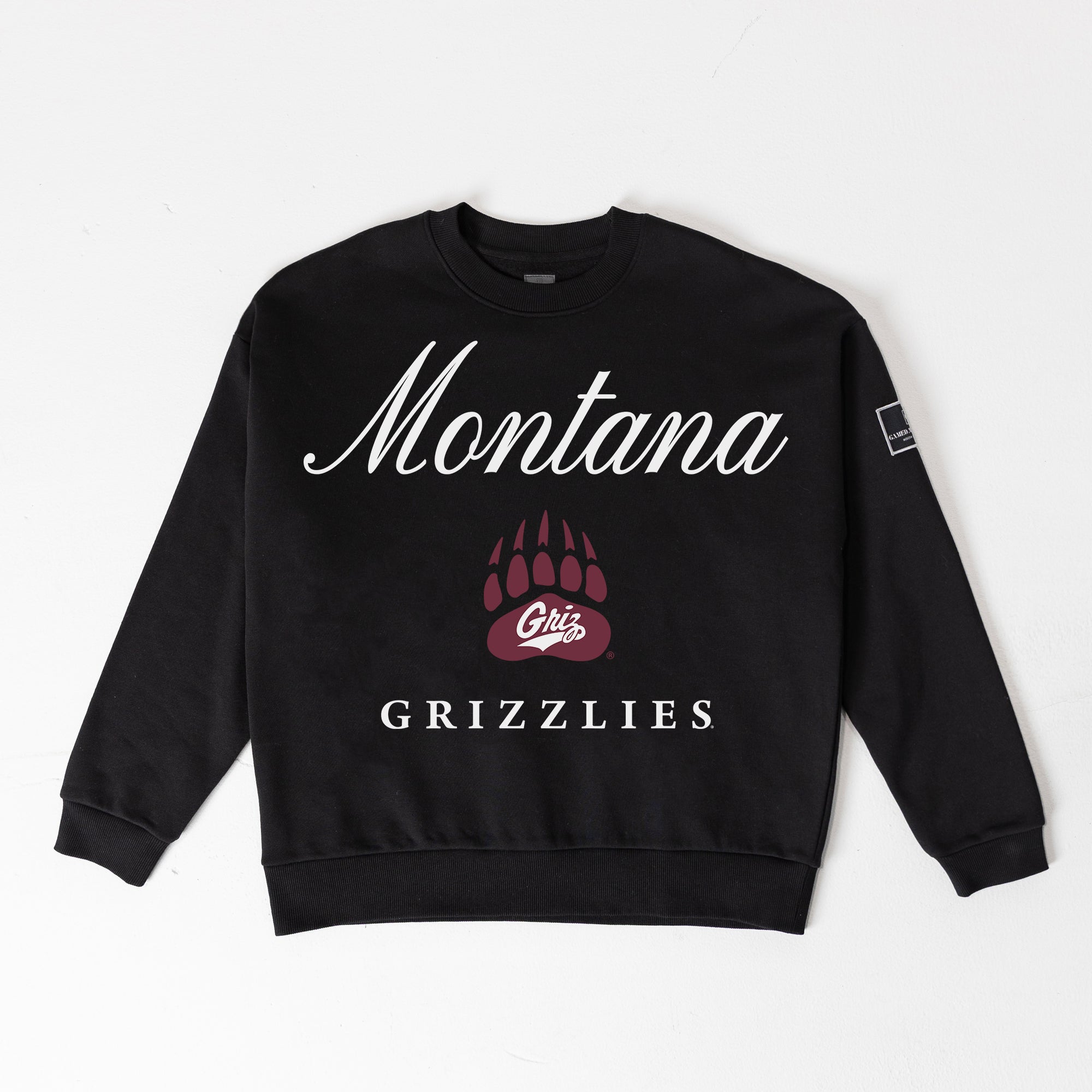 MONTANA GRIZZLIES LEGACY CLUB BLACK LABEL PREMIUM FLEECE DROP SHOULDER CREWNECK
