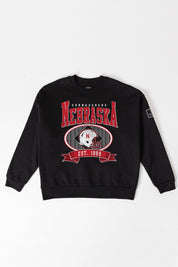 NEBRASKA CORNHUSKERS BOLD CHEERS BLACK LABEL PREMIUM FLEECE CREW SWEATSHIRT