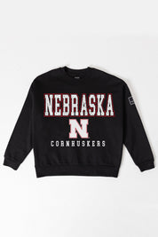 NEBRASKA CORNHUSKERS LEVEL UP BLACK LABEL PREMIUM FLEECE CREW SWEATSHIRT