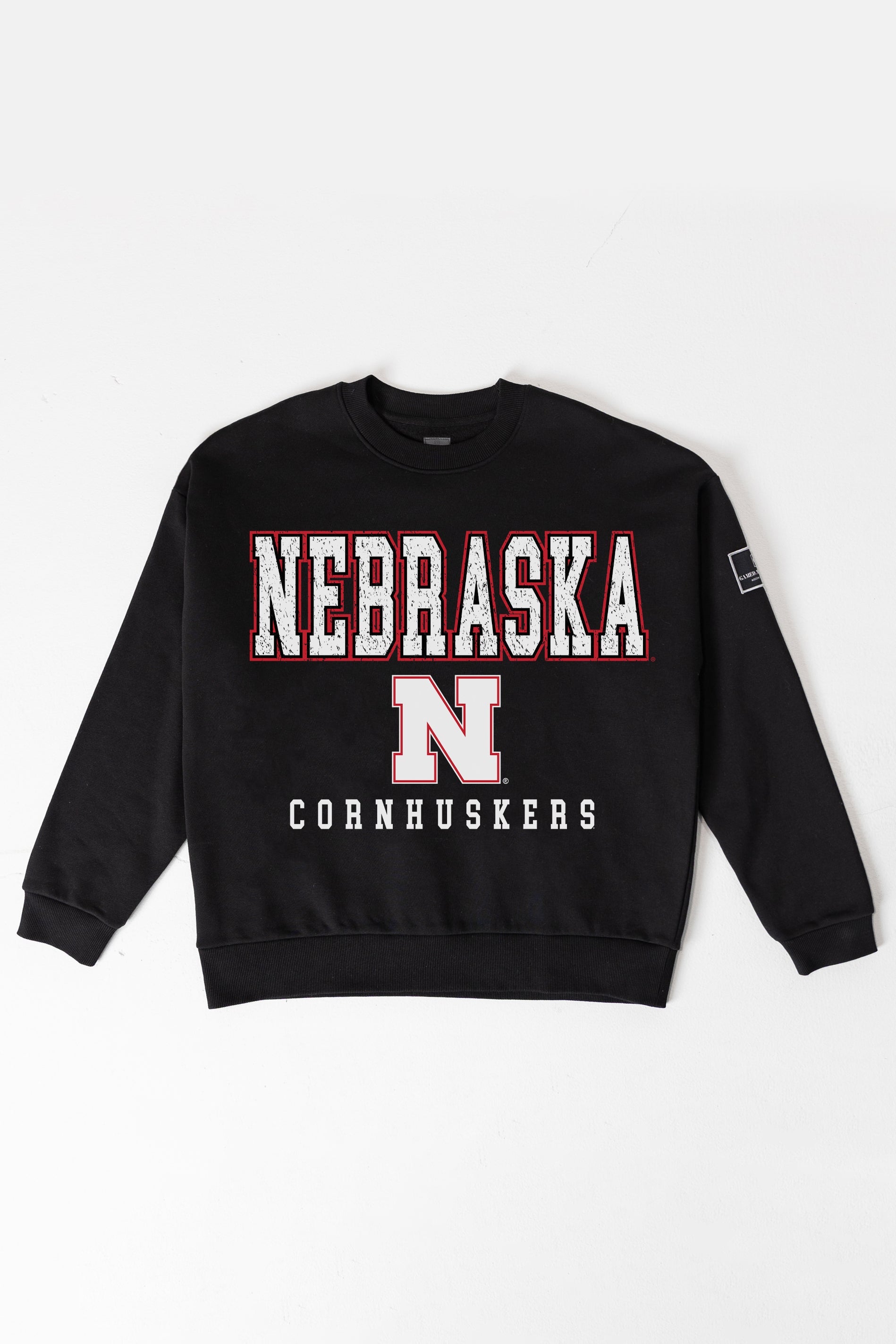 NEBRASKA CORNHUSKERS LEVEL UP BLACK LABEL PREMIUM FLEECE CREW SWEATSHIRT