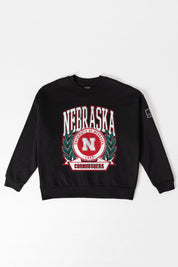 NEBRASKA CORNHUSKERS VICTORY LANE BLACK LABEL PREMIUM FLEECE CREW SWEATSHIRT
