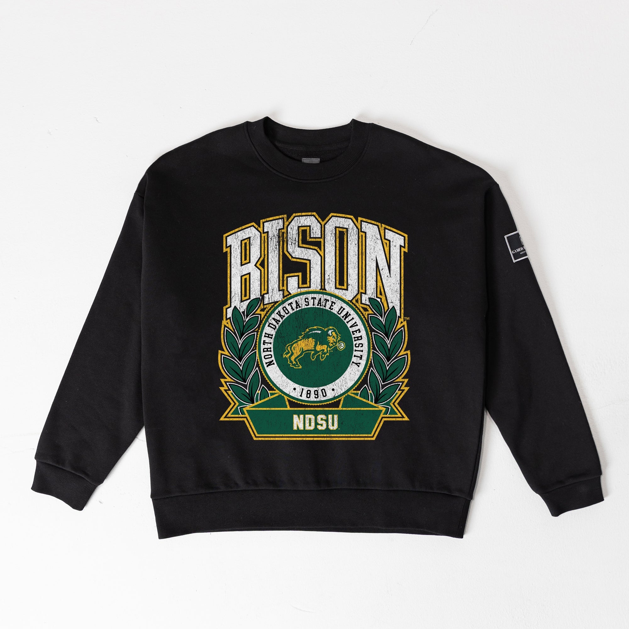 NORTH DAKOTA STATE BISON VICTORY LANE BLACK LABEL PREMIUM FLEECE DROP SHOULDER CREWNECK