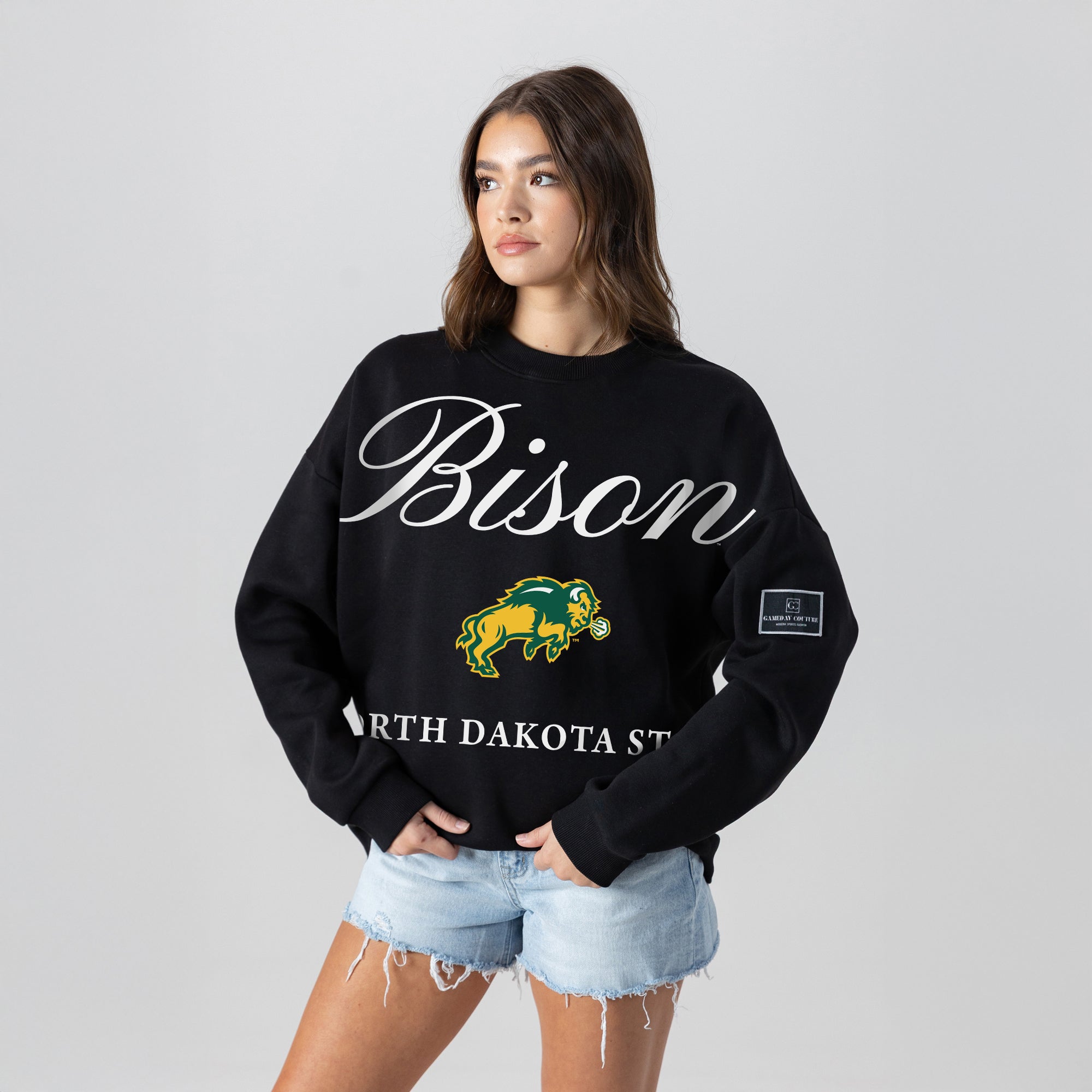 NORTH DAKOTA STATE BISON LEGACY CLUB BLACK LABEL PREMIUM FLEECE DROP SHOULDER CREWNECK