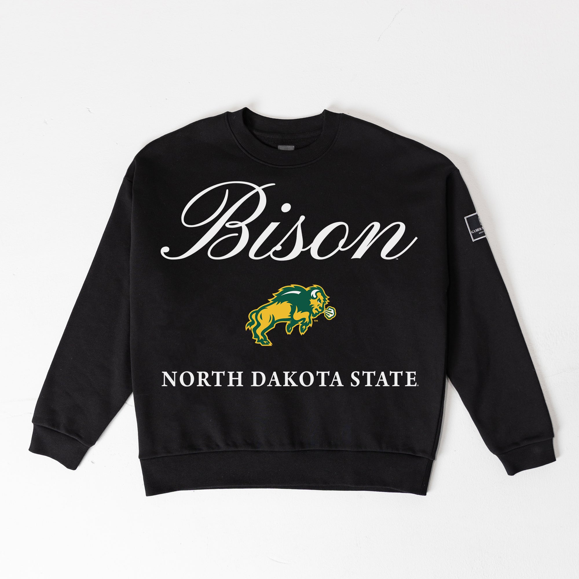 NORTH DAKOTA STATE BISON LEGACY CLUB BLACK LABEL PREMIUM FLEECE DROP SHOULDER CREWNECK