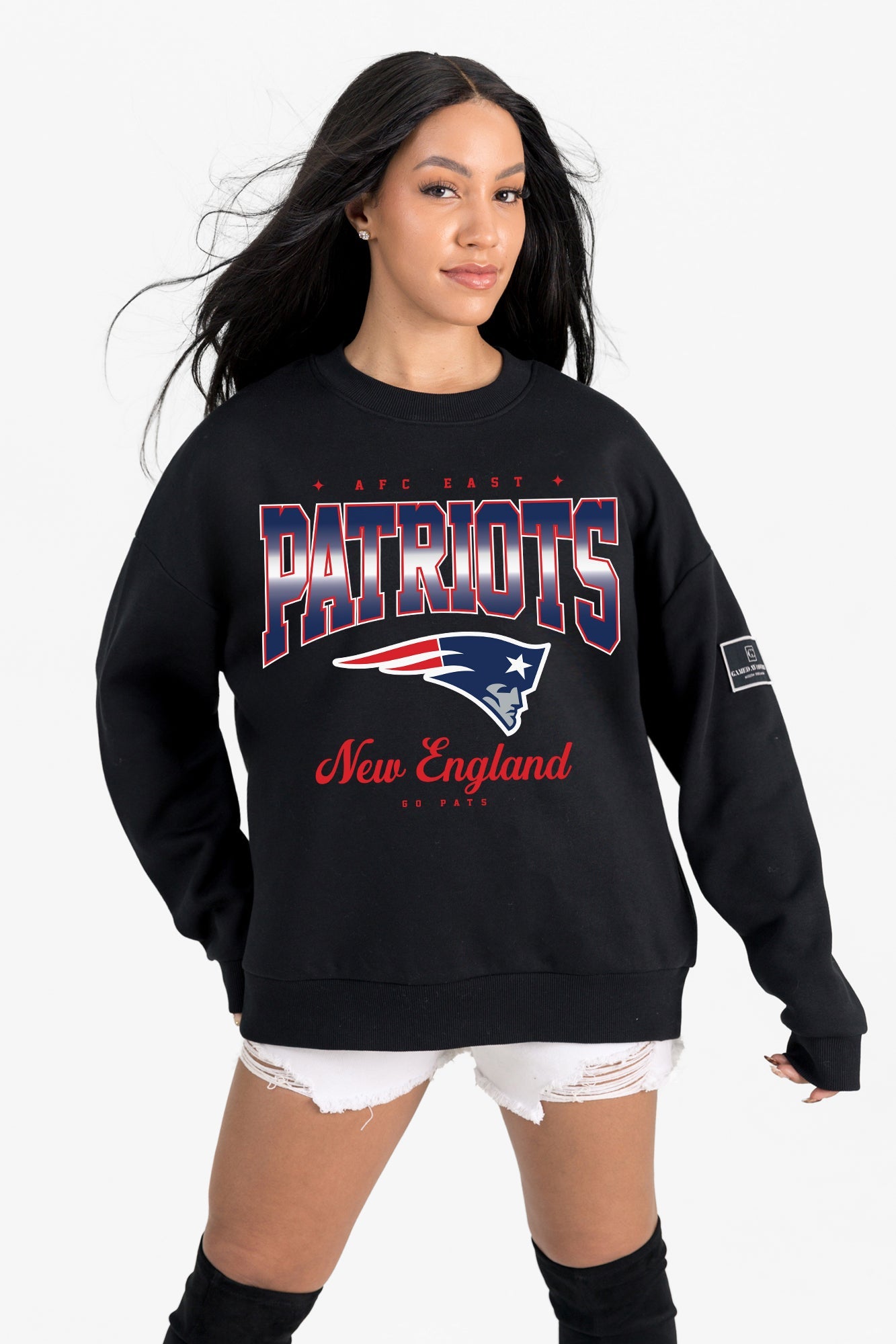 NEW ENGLAND PATRIOTS POWERHOUSE PLAY BLACK LABEL PREMIUM FLEECE CREW SWEATSHIRT