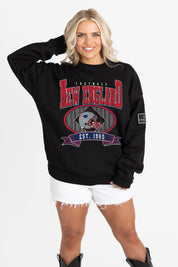 NEW ENGLAND PATRIOTS BOLD CHEERS BLACK LABEL PREMIUM FLEECE CREW SWEATSHIRT