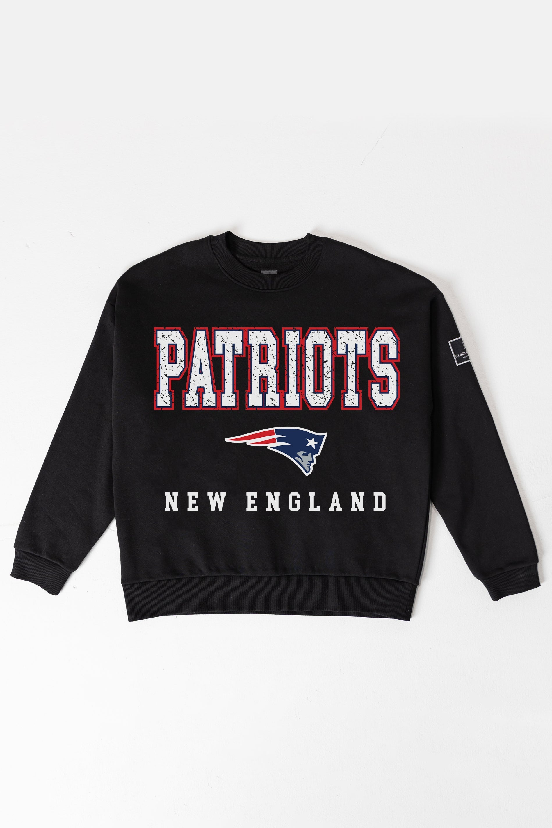 NEW ENGLAND PATRIOTS LEVEL UP BLACK LABEL PREMIUM FLEECE CREW SWEATSHIRT