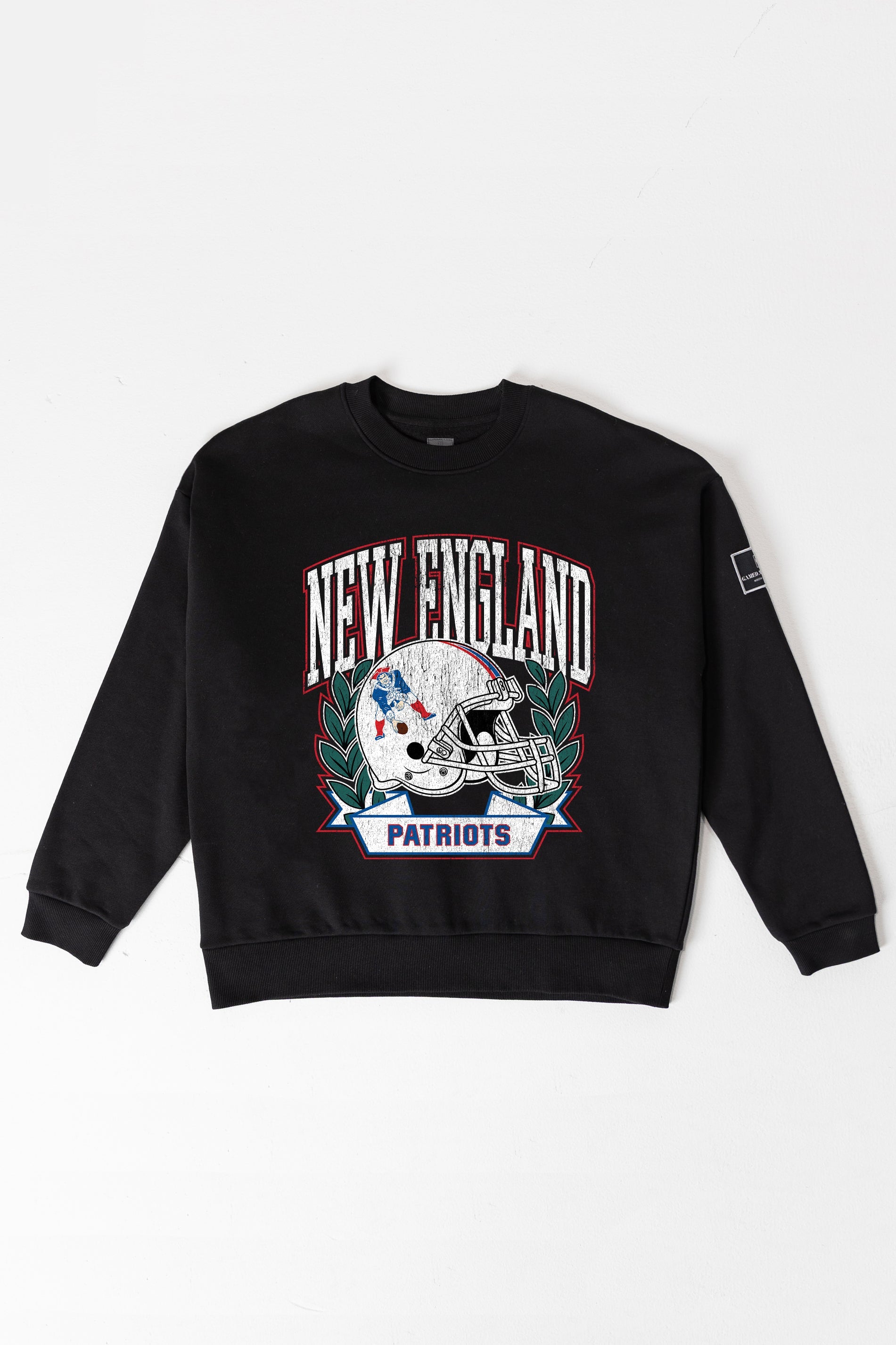 NEW ENGLAND PATRIOTS VICTORY LANE BLACK LABEL PREMIUM FLEECE CREW SWEATSHIRT