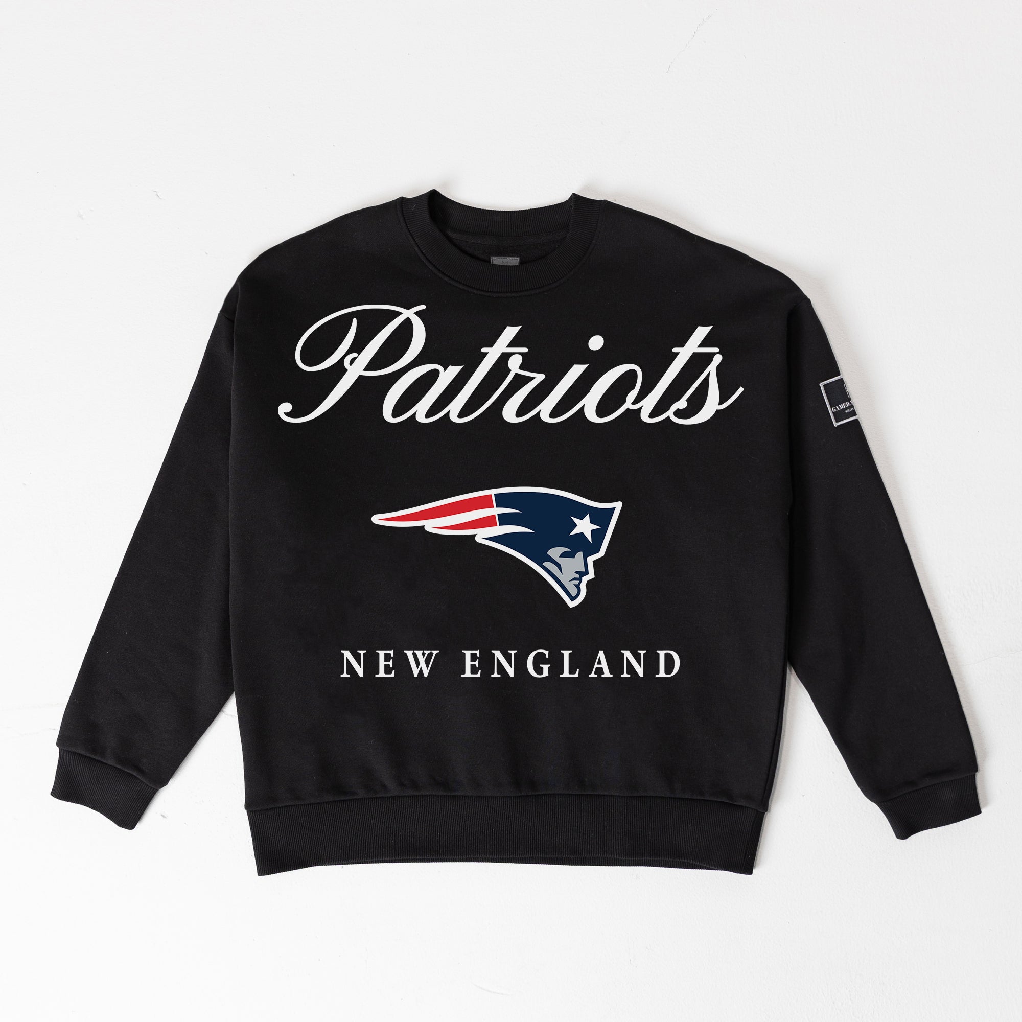 NEW ENGLAND PATRIOTS LEGACY CLUB BLACK LABEL PREMIUM FLEECE DROP SHOULDER CREWNECK