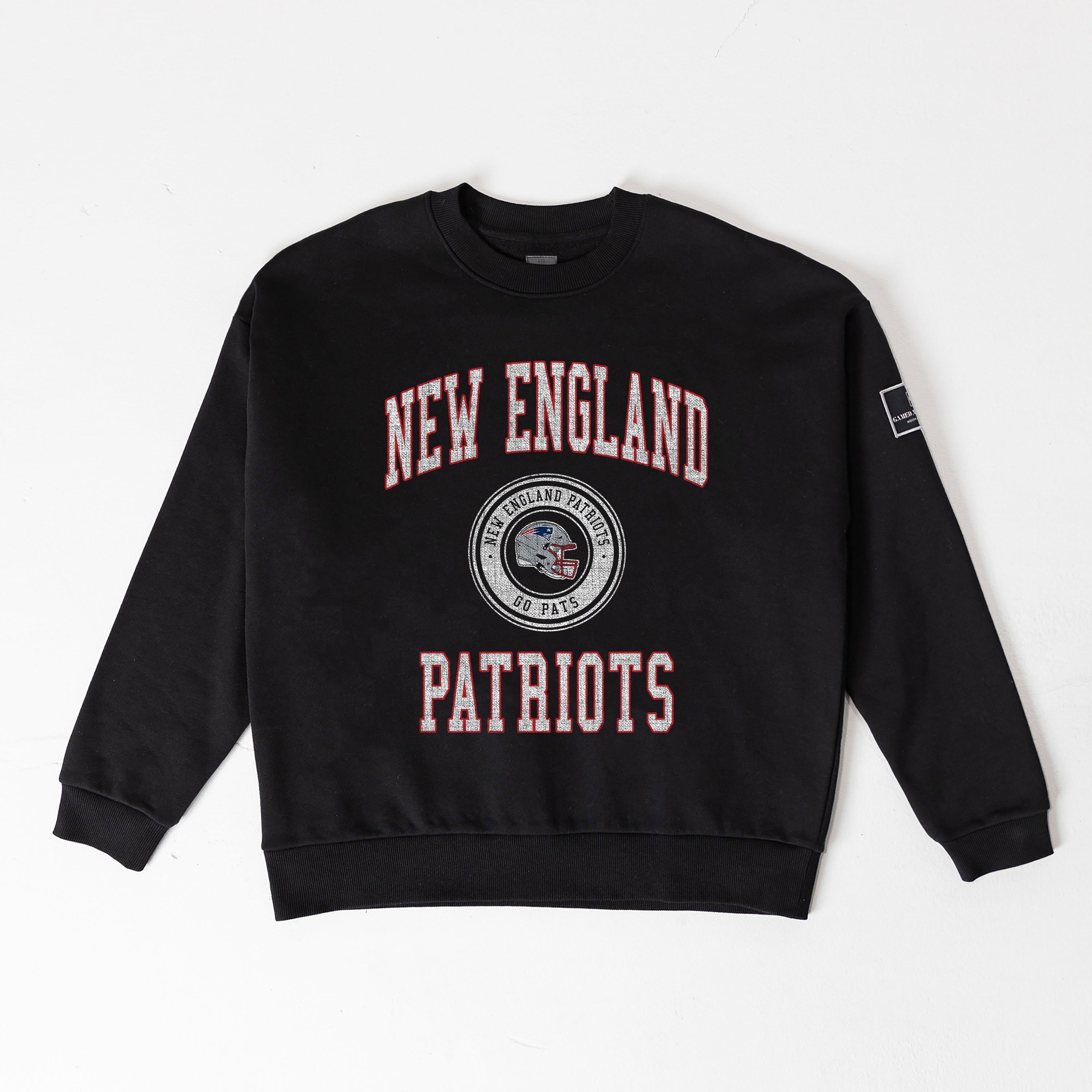 NEW ENGLAND PATRIOTS FIERCE FLOW BLACK LABEL PREMIUM FLEECE DROP SHOULDER CREWNECK