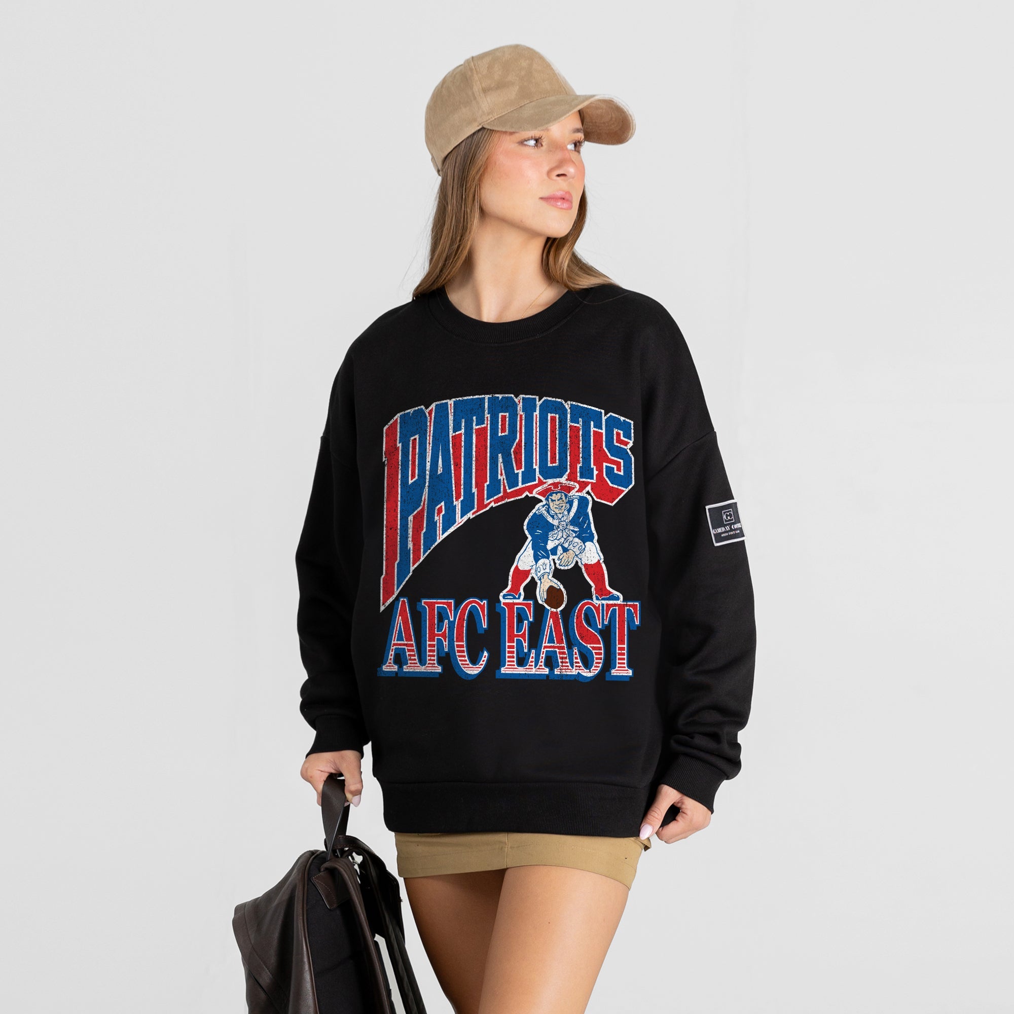 NEW ENGLAND PATRIOTS VICTORY PRIME BLACK LABEL PREMIUM FLEECE DROP SHOULDER CREWNECK