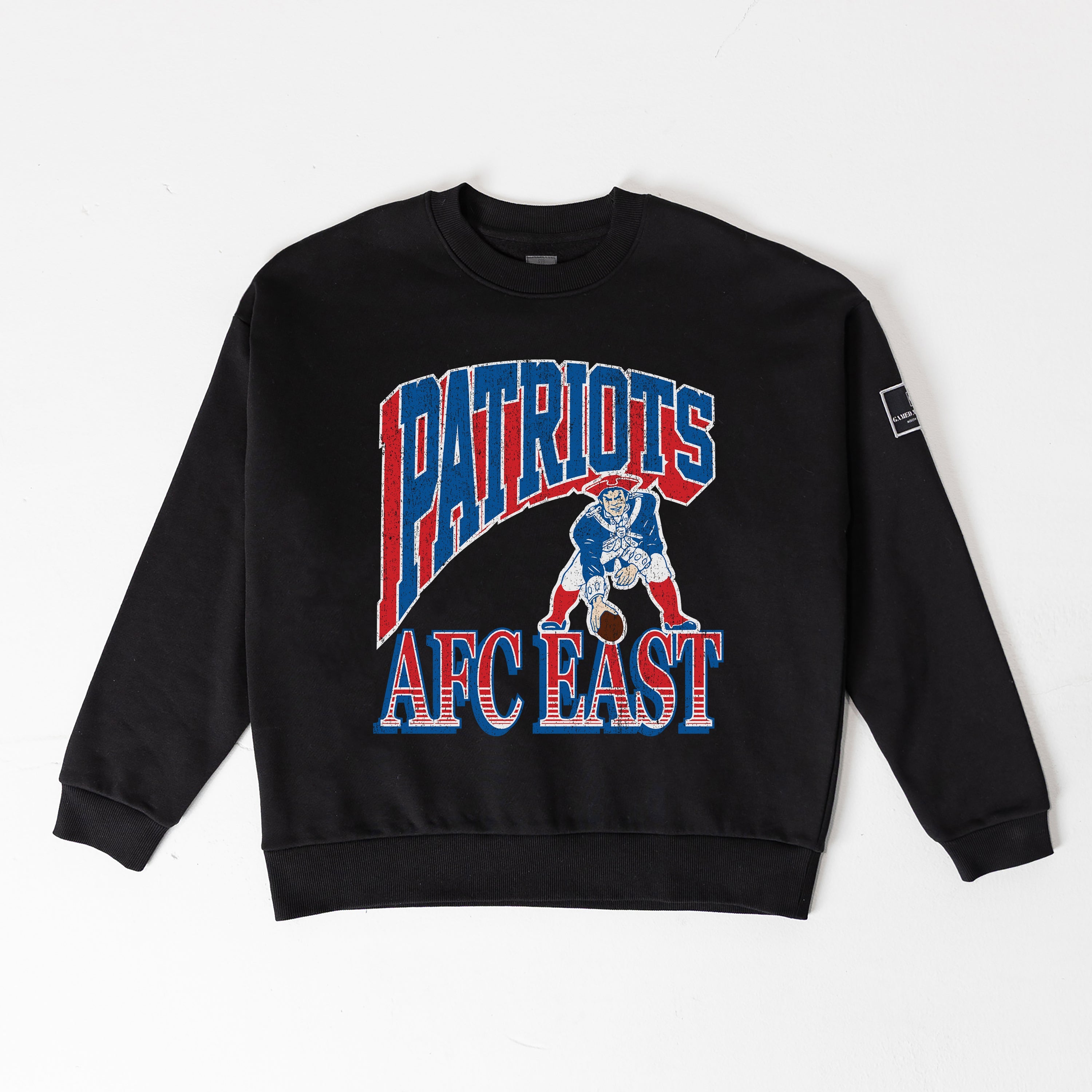 NEW ENGLAND PATRIOTS VICTORY PRIME BLACK LABEL PREMIUM FLEECE DROP SHOULDER CREWNECK