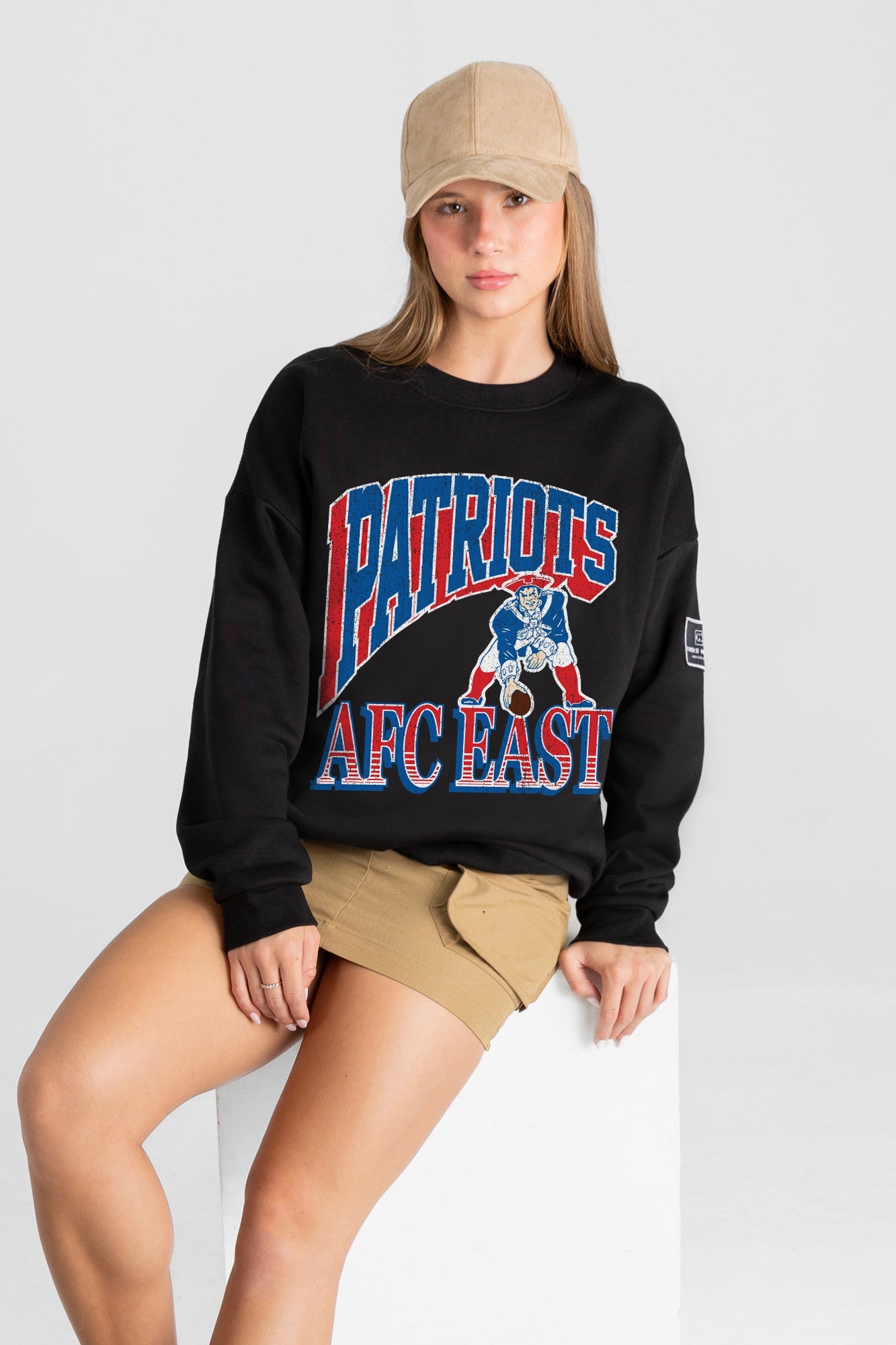 NEW ENGLAND PATRIOTS VICTORY PRIME BLACK LABEL PREMIUM FLEECE DROP SHOULDER CREWNECK