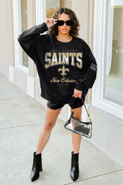 NEW ORLEANS SAINTS POWERHOUSE PLAY BLACK LABEL PREMIUM FLEECE CREW SWEATSHIRT