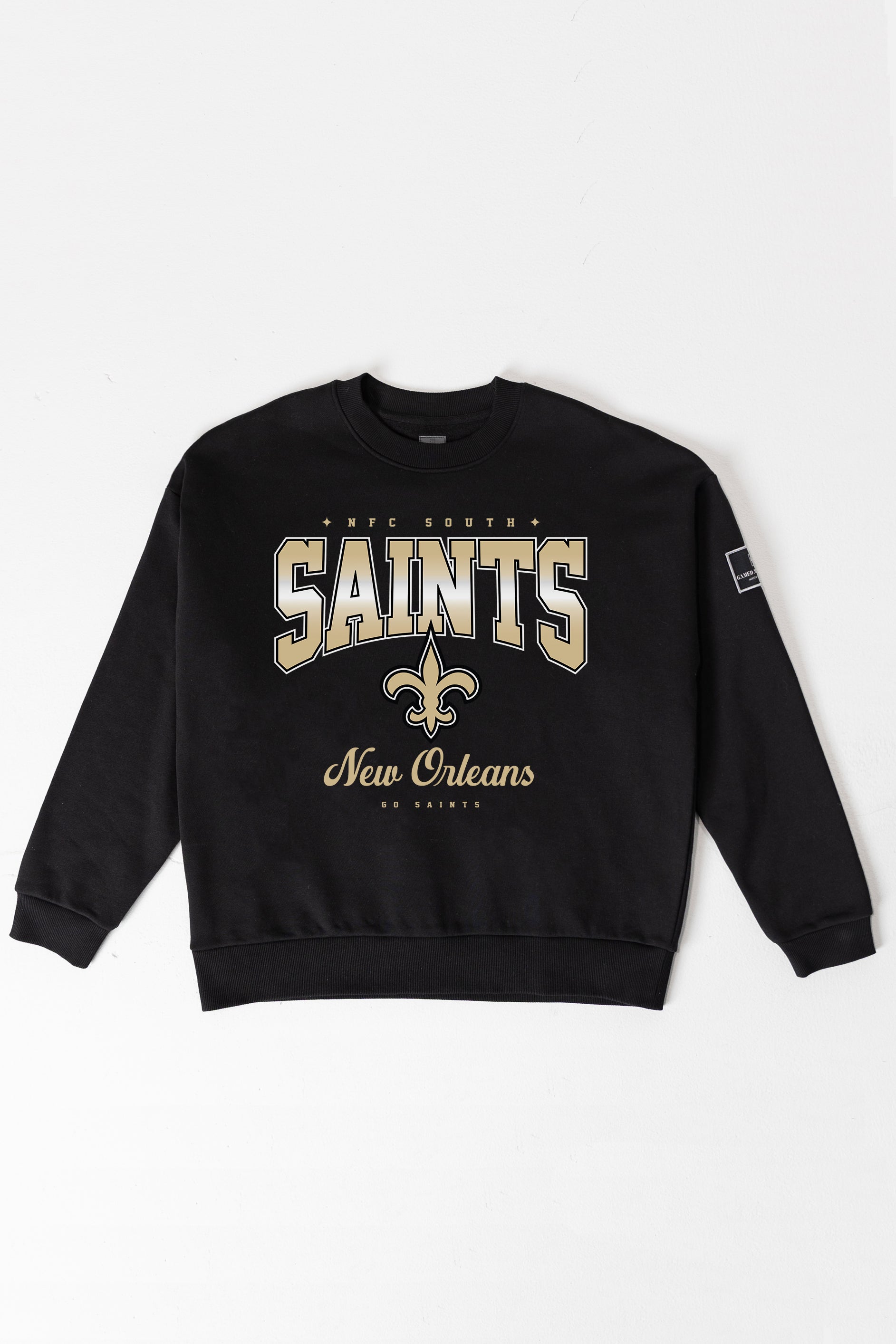 NEW ORLEANS SAINTS POWERHOUSE PLAY BLACK LABEL PREMIUM FLEECE CREW SWEATSHIRT